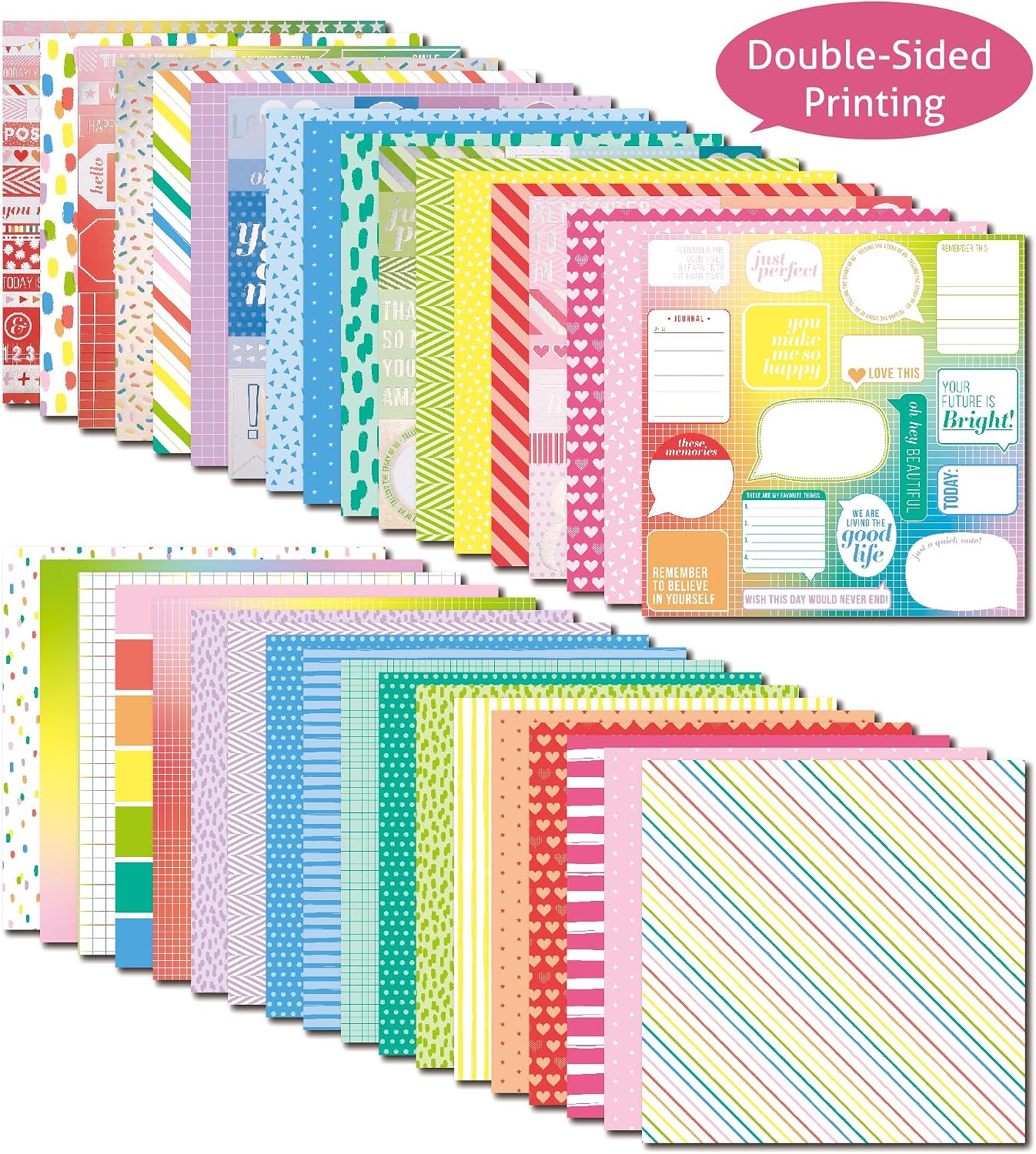 Scrapbook Paper Pad, 36 Sheets Double-Sided Design Paper with Foil Accents, 200GSM Decorative Cardstock for Card Making, Scrapbooking, Junk Journaling, 12" x 12" Rainbow