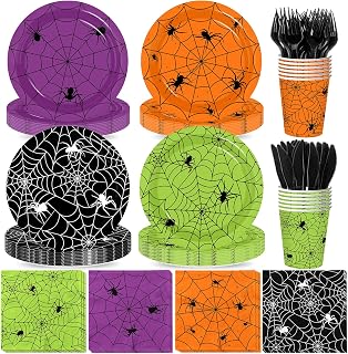 Halloween Spider Web Paper Plates and Napkins Set, Halloween Party Supplies