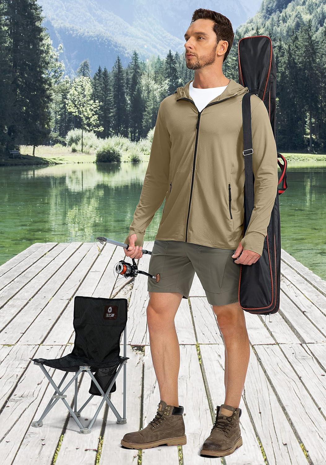 Men's UPF 50+ Light Jacket Full Zip Sun Protection Hoodie Long Sleeve Sun Shirts for Men Hiking Fishing Zip Pockets - Image 3