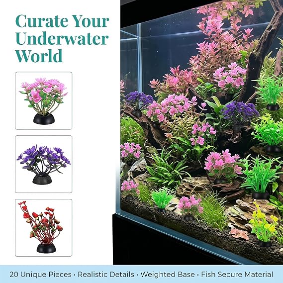 POPETPOP 40 Pcs Artificial Aquarium Plants - Mini Fish Tank Decorations