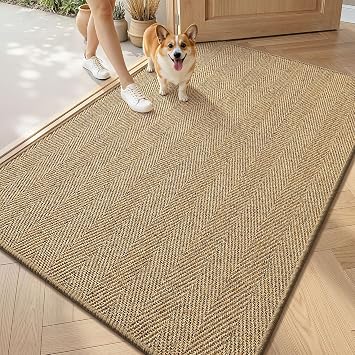LUMI Indoor Door Mat 36"x60", Non-Slip Handwoven Sisal Rug, Herringbone
