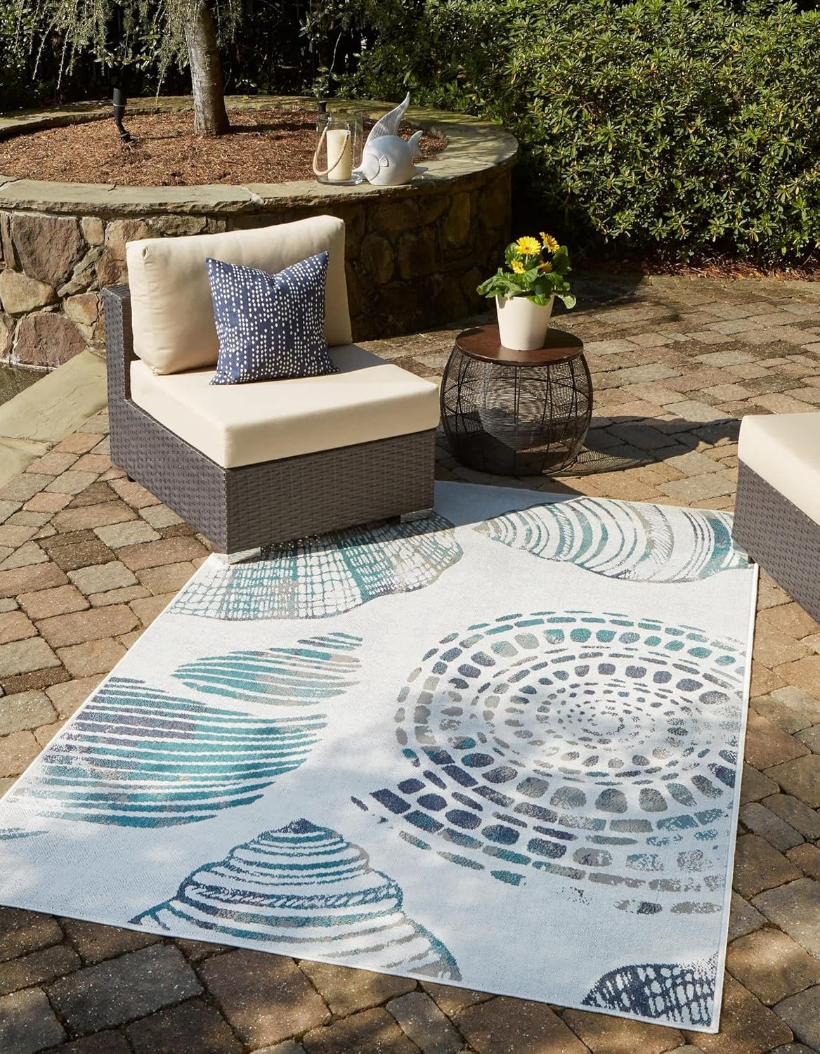 Unique Loom Outdoor Coastal Collection Area Rug - Bodrum (9'x 12' 2" Rectangle, Ivory/ Navy Blue)
