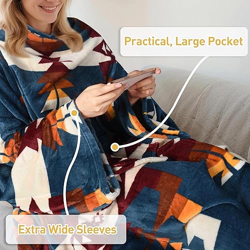 Miniatura 6 de Catalonia Manta de forro polar con mangas y bolsillos para los pies para adultos, mujeres y hombres, manta de microfelpa cómoda con mangas