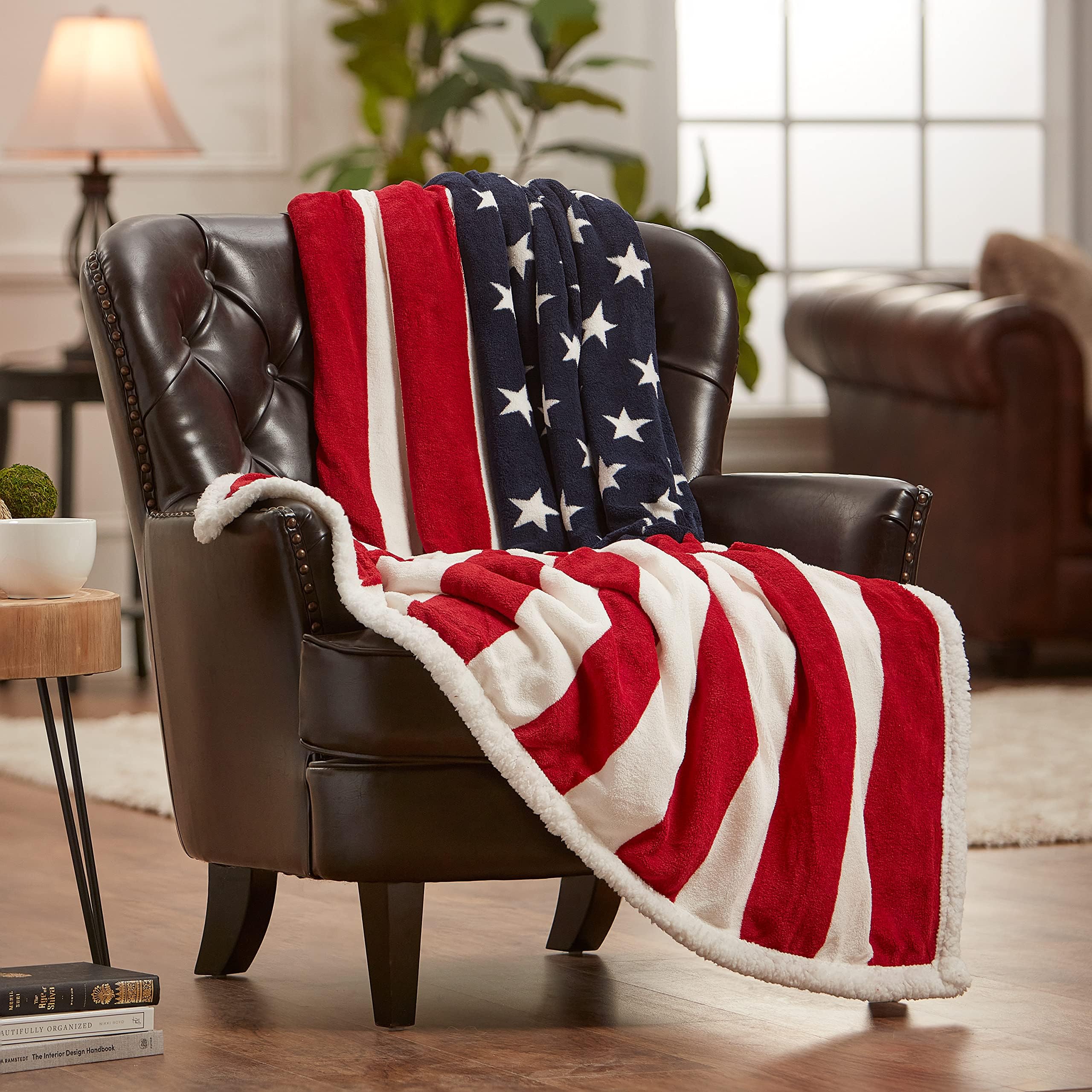 - Premium Patiotic US Flag Print Sherpa Throw Blanket - Lightweight Microfiber for Couch and Bed - Great Gift for Veteran, Friend, Men, Women, Proud American House (60x70 Inches)