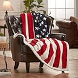 Chanasya Premium Patiotic US Flag Print Fleece Sherpa Throw Blanket - Lightweight Microfiber for Couch Bed Chair Office Sofa - Great Gift for Men Women House