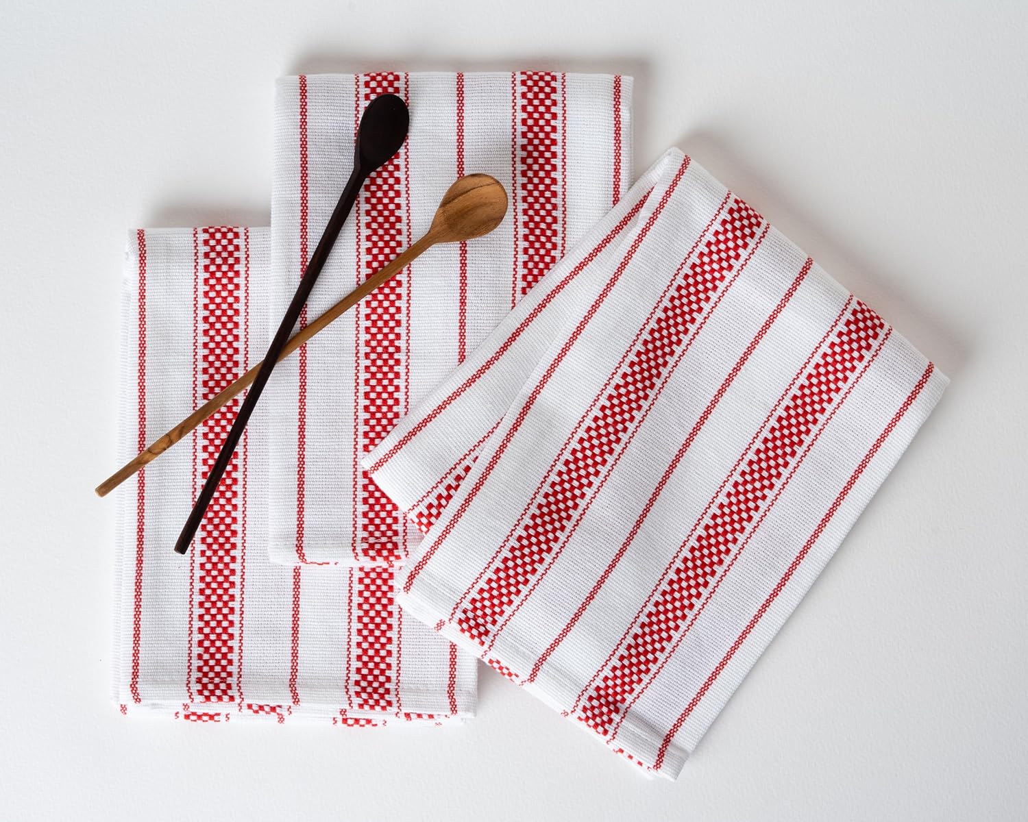 Kitchen Towels Set – Pack of 6 (20’’ x 30’’) Extra Large Premium Cotton Dish Towels for Kitchen – Absorbent – 100% Cotton – with Hanging Loop – Red Multi Design Striped - Image 4