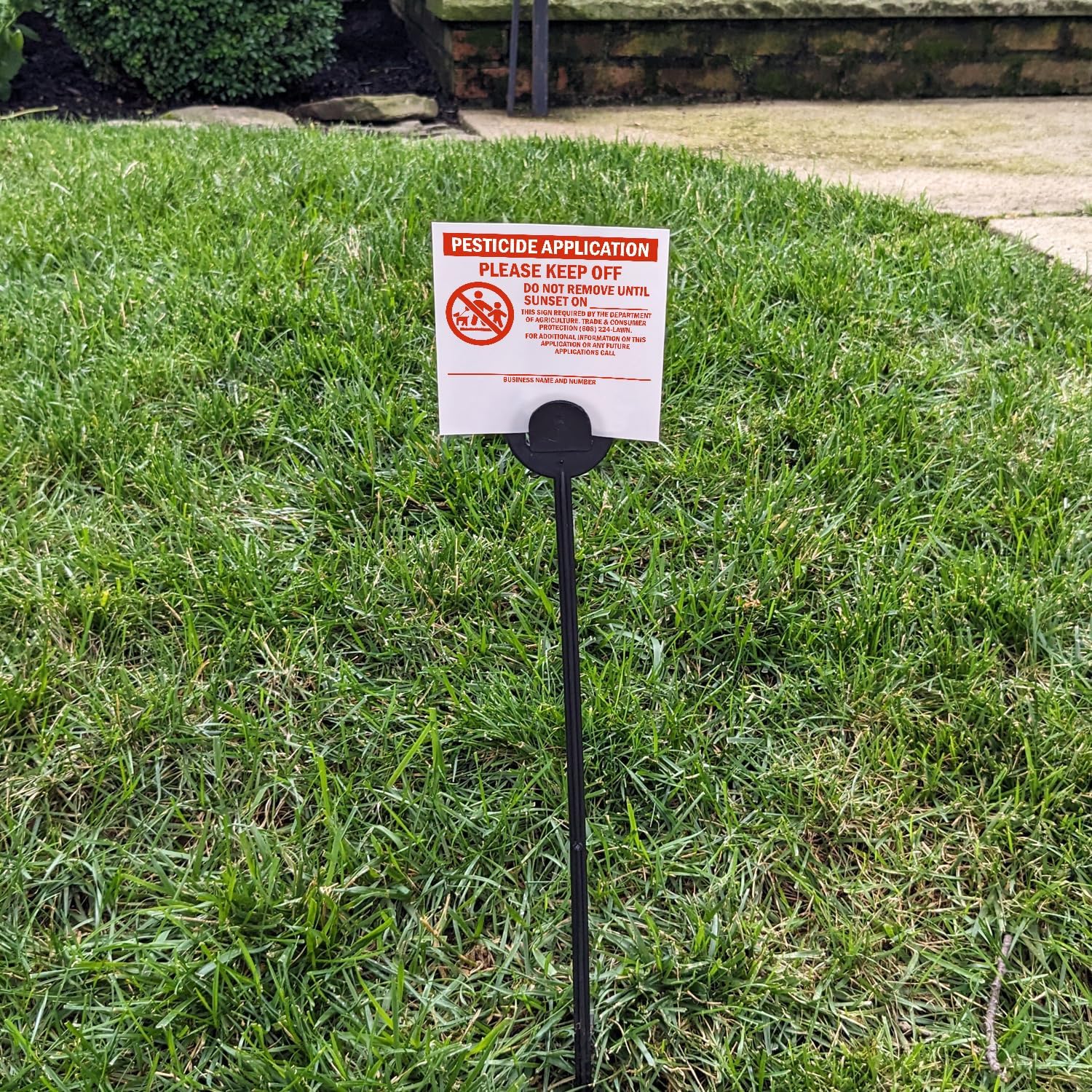 SmartSign (20-Pack) Pesticide Application Keep Off Do Not Remove Until Sunset Sign with Stake, Write-On, 16 mil Thick HDPE Plastic, Red/White, 4"x4" Sign with 16" Stake Kit, Tearproof, Made in USA - Image 3