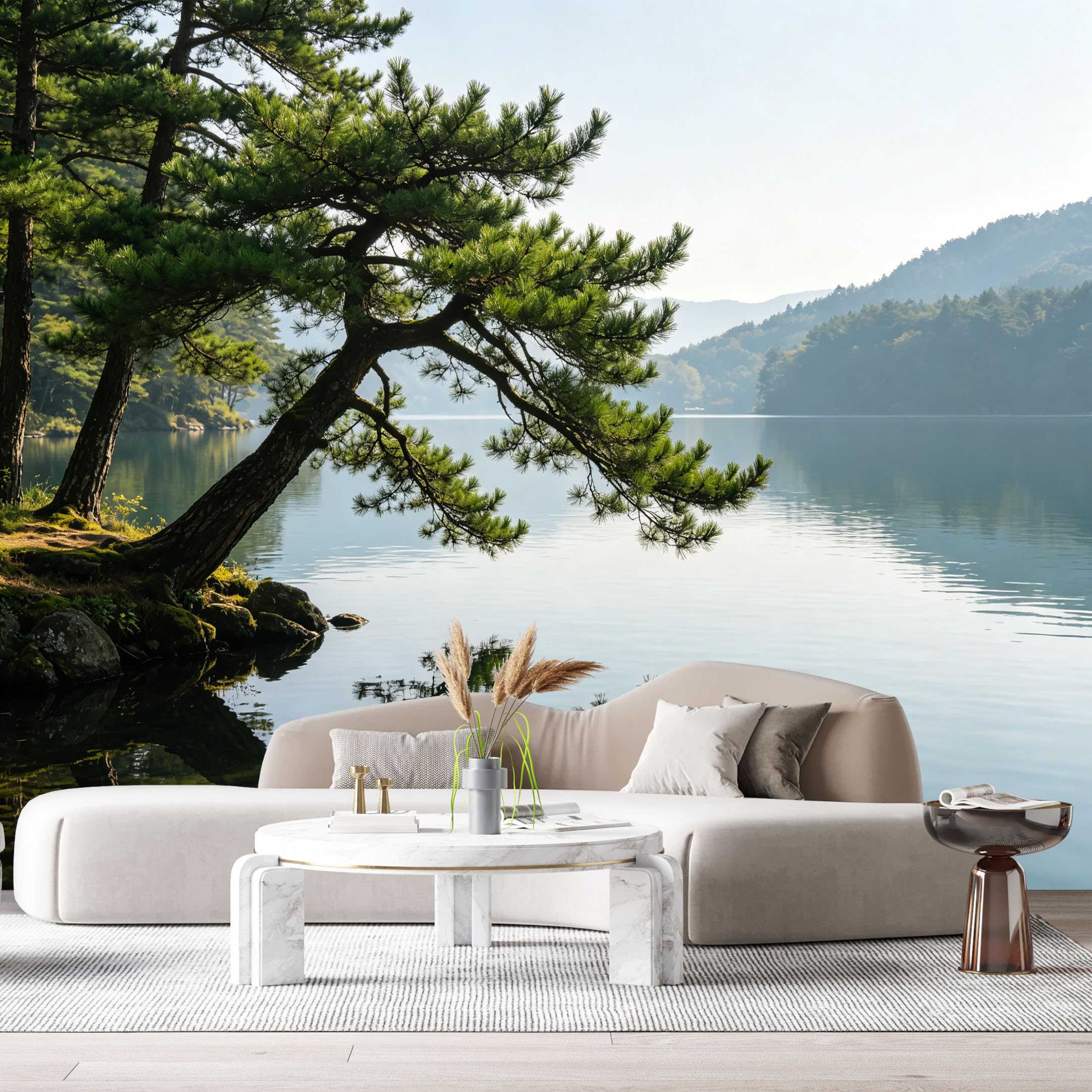 Custom Size Wall Murals Tranquil Lake Landscape Forest Mountains Reflection SelfAdhesive Wall Fabric Removable Large Wallpaper for Photo Living Room