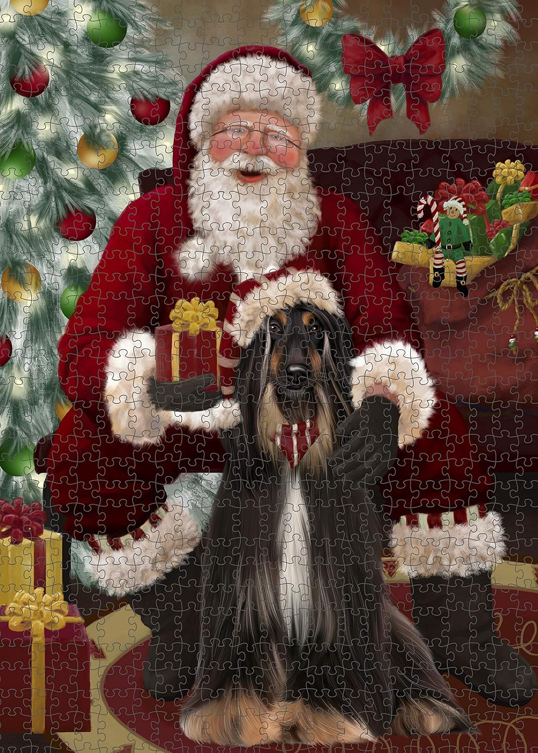 Santa's Christmas Surprise Afghan Hound Dog Jigsaw Puzzle for Adults - Animal Printed Interlocking Puzzle Game Artwork - Gift for Dog Lover's -1000 Pcs 29.5"x19.7", PZLE59398