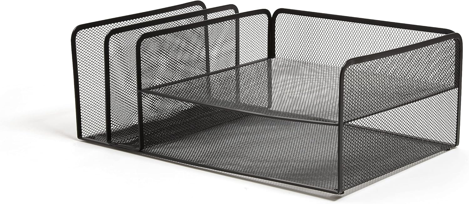 TRU RED Wire Mesh Horizontal File Organizer, 4‑Compartment – Desktop File Sorter for Papers, Folders & Mail