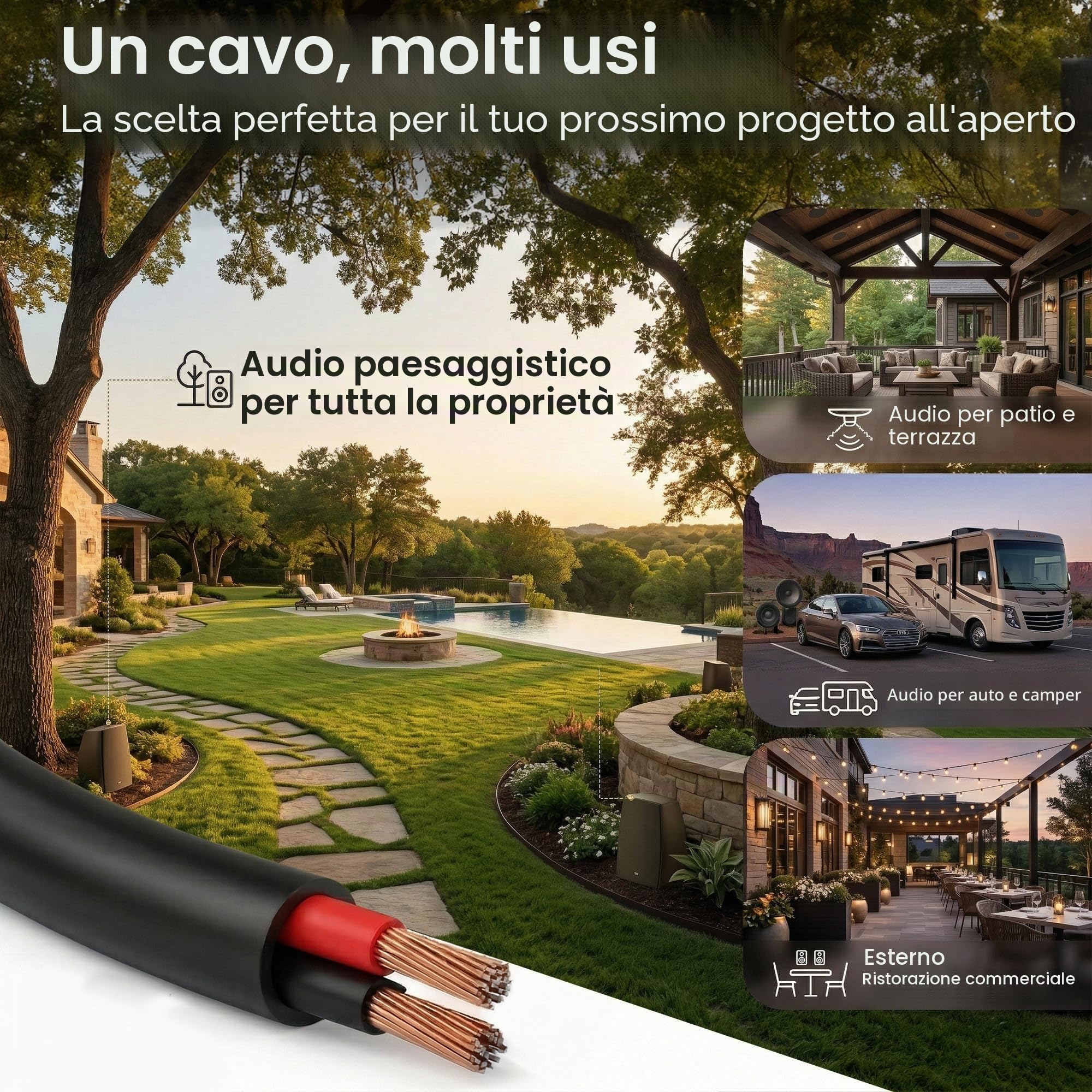 GEARit Cavo per altoparlanti CL3 da 2,5 mm², cavo audio a 2 nuclei da 14 AWG, per home cinema, sepoltura diretta all'aperto, altoparlanti da giardino e autoradio, 60,96 m / 200ft, nero