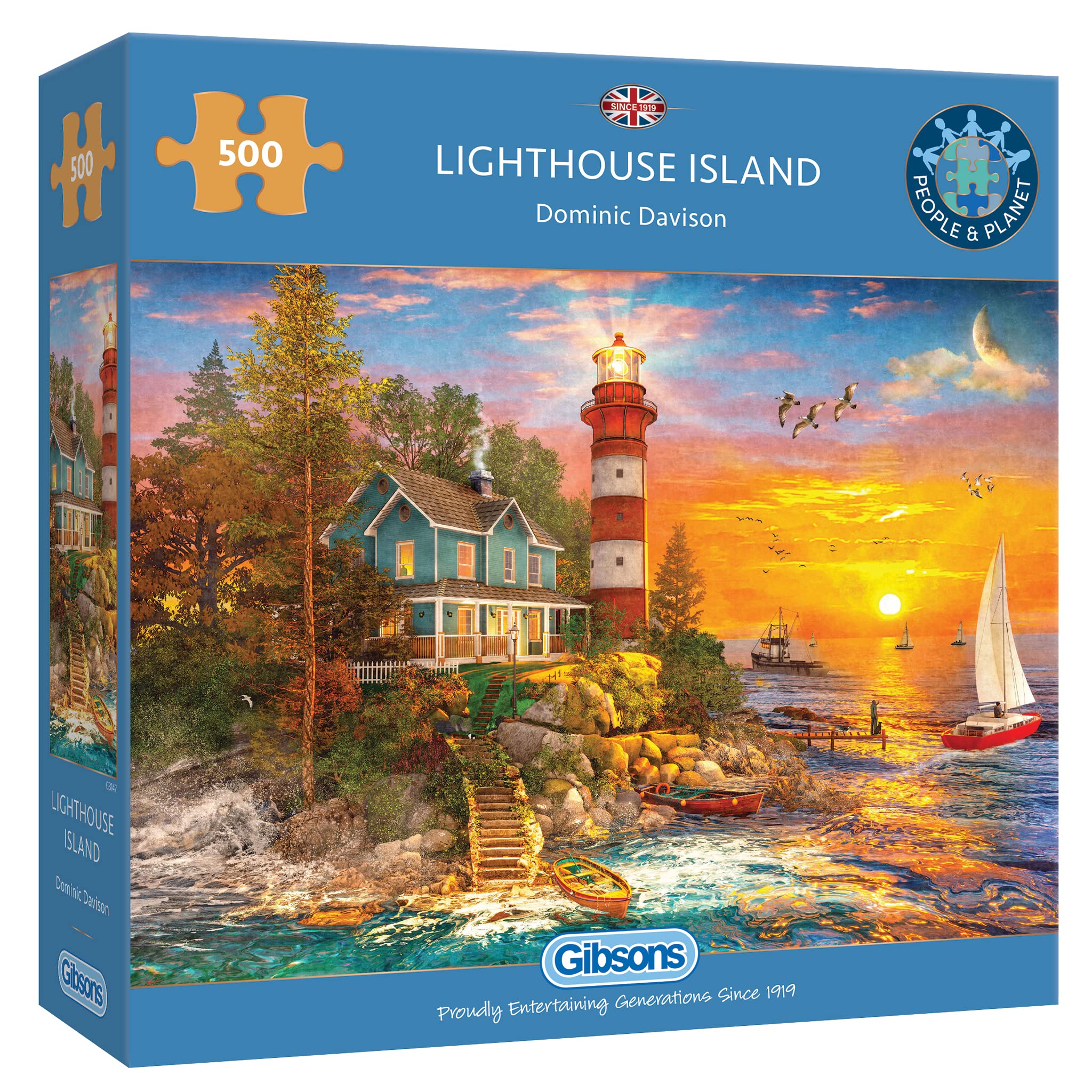 Gibsons Lighthouse Island 500 Piece Jigsaw Puzzle Oceanside Family Puzzle
