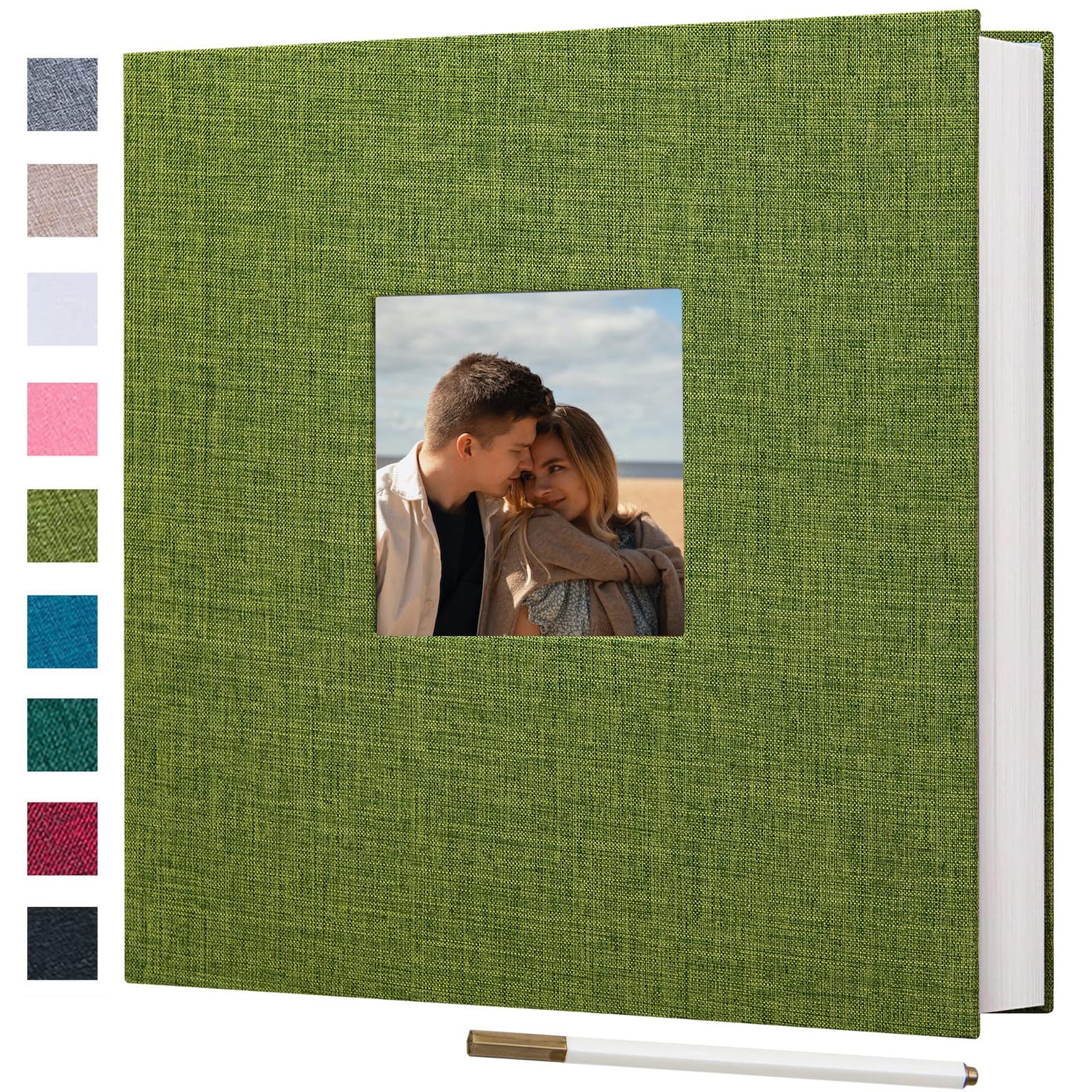 Ponping Large Photo Album Self Adhesive for 3x5 4x6 5x7 8x10 Pictures Linen Scrapbook Album DIY 40 Blank Pages with A Metallic Pen