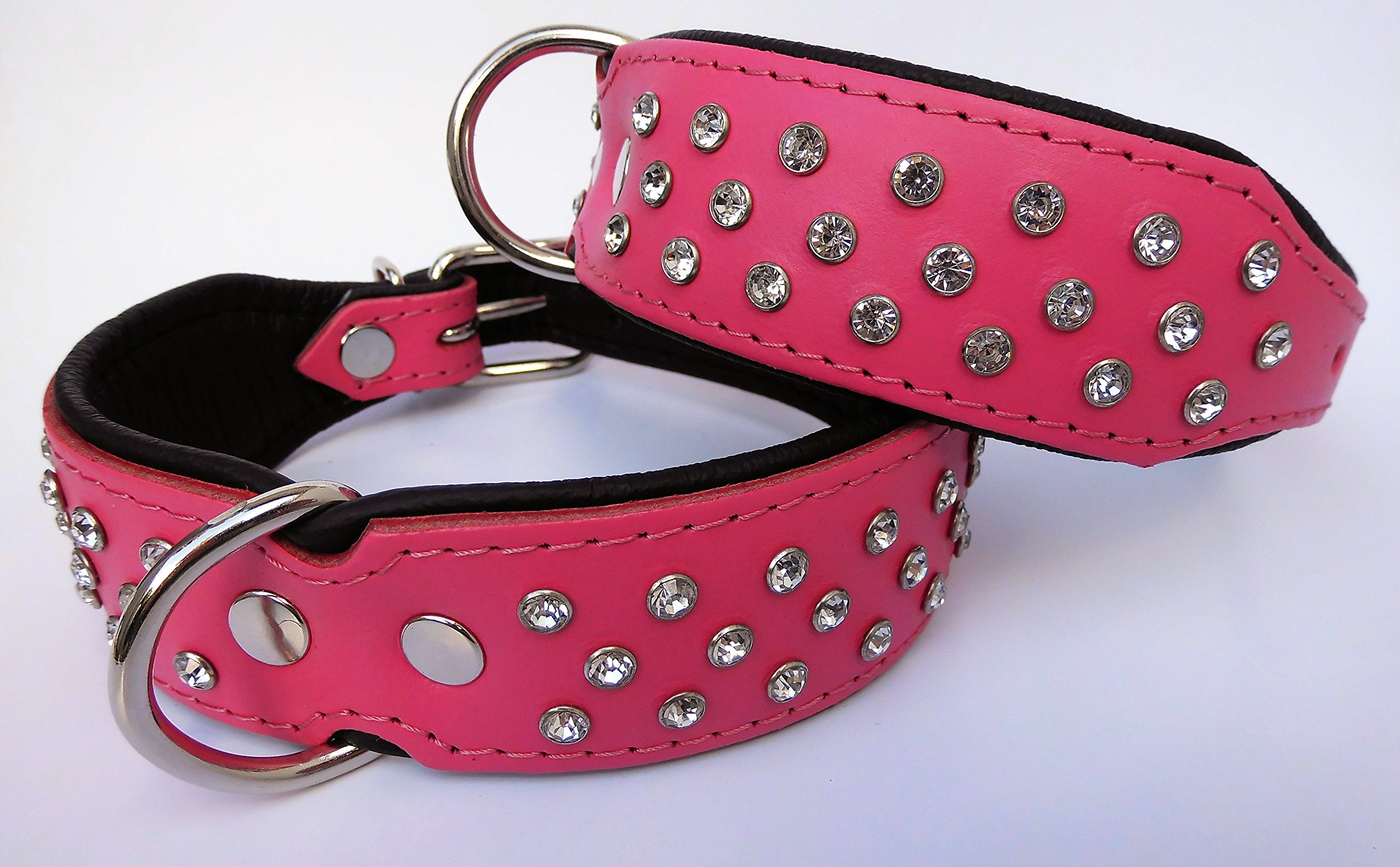 Exklusiv Hunde Halsband, Leder + Kristallen, Halsumfang 33-41cm, ROSA-Schwarz (PL.18-8-13-30)