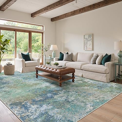 Miniatura 3 de GENIMO Tapetes lavables de 8 x 10 pies, para sala y habitación, abstractos modernos, ultrasuaves, para interiores, comedor, de pelo bajo con