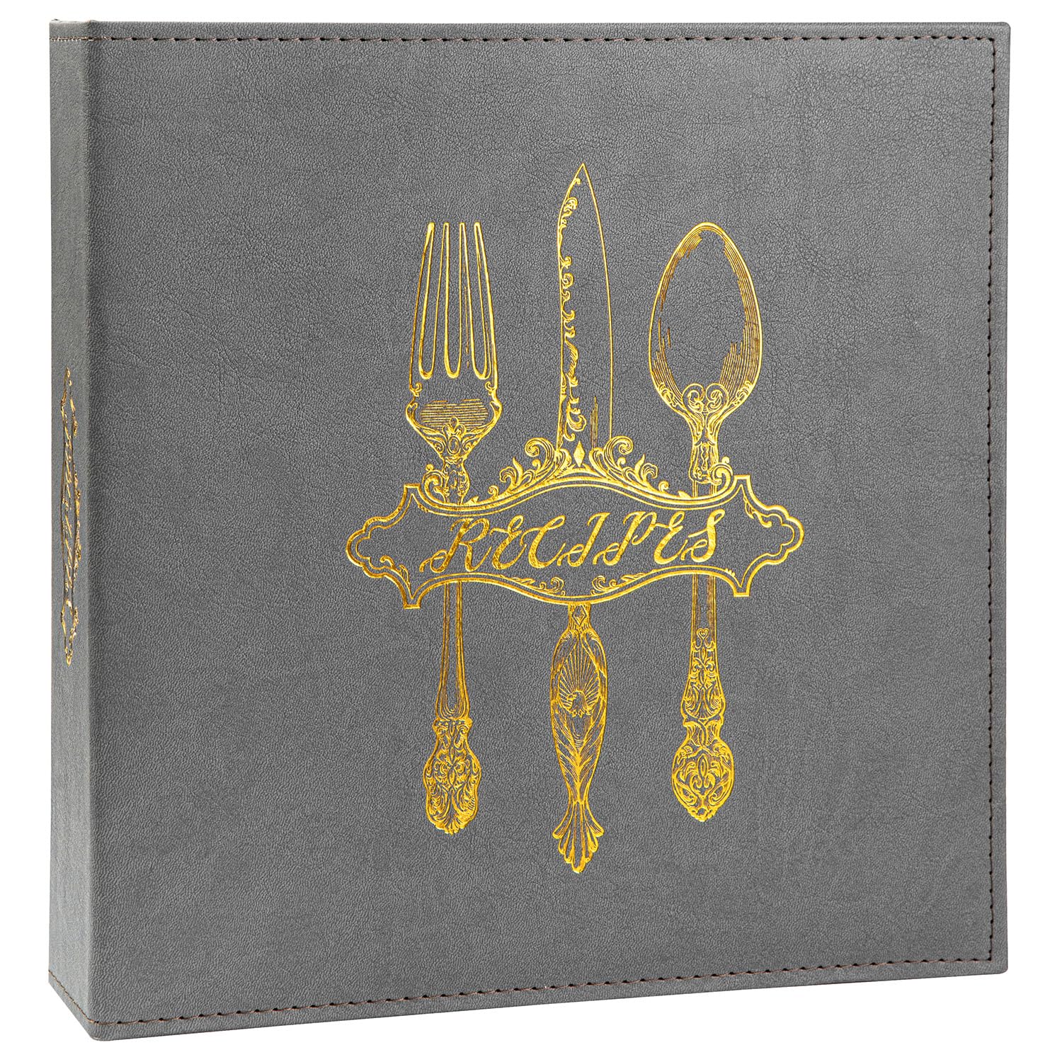 COFICE Rezeptordner – 21,6 x 28,9 cm, 3 Ringe, blanko, Familien-Rezeptbuch, Ordner-Set zum Schreiben in eigenen Rezepten, mit PU-Kunstleder-Einband und Kunststoffhüllen (grau)