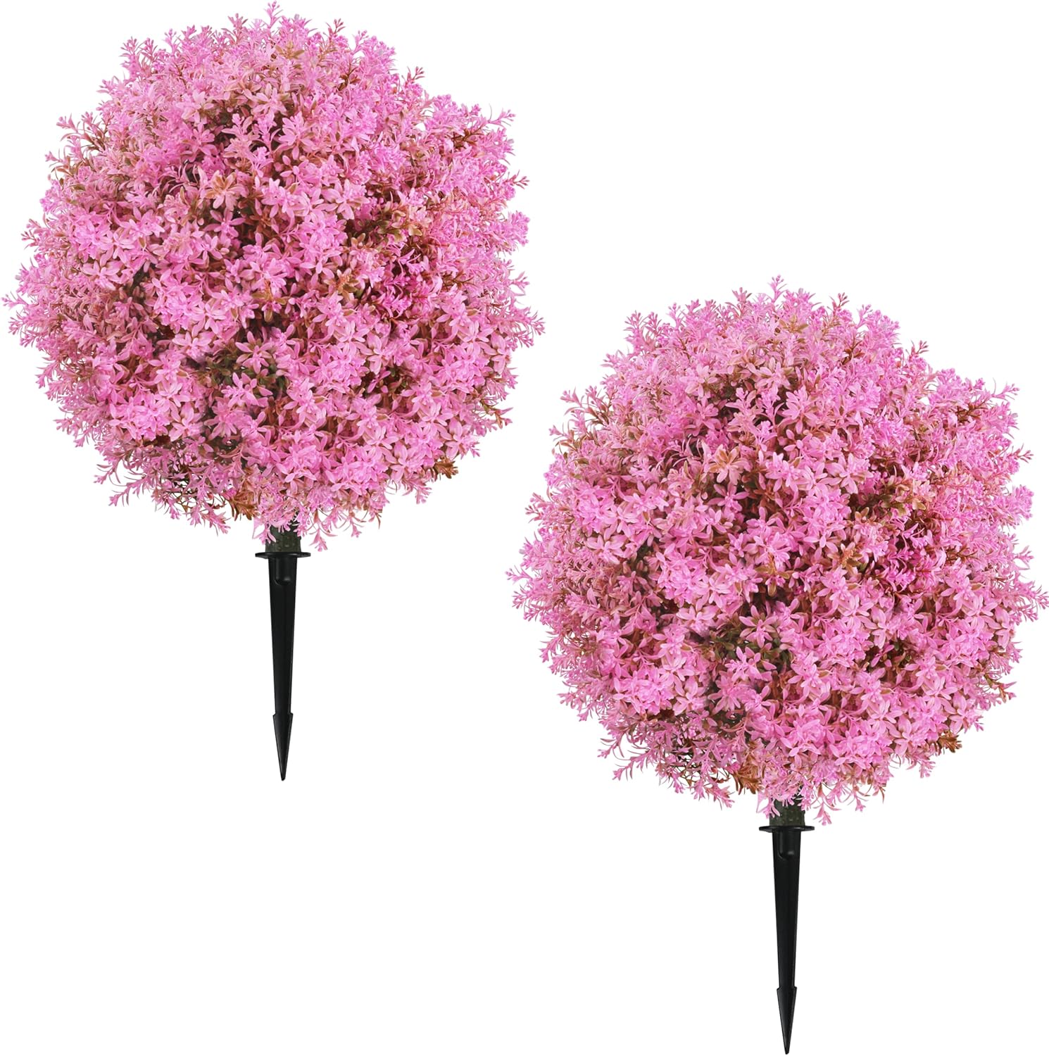 Sunnyglade 25.5" Set of 2 Artificial Lilac Flowers Tree, Faux Lilac Shrub Bushes with Ground Spike, UV Resistant Fake Delphinium Antirrhinum for Indoor, Garden, Yard, Porch, Patio Decor (Pink)