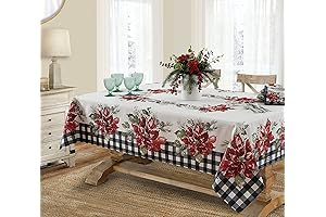 The Newbridge Poinsettia Festivity Gingham Bordered Christmas Fabric Tablecloth: A Festive Tabletop Essential
