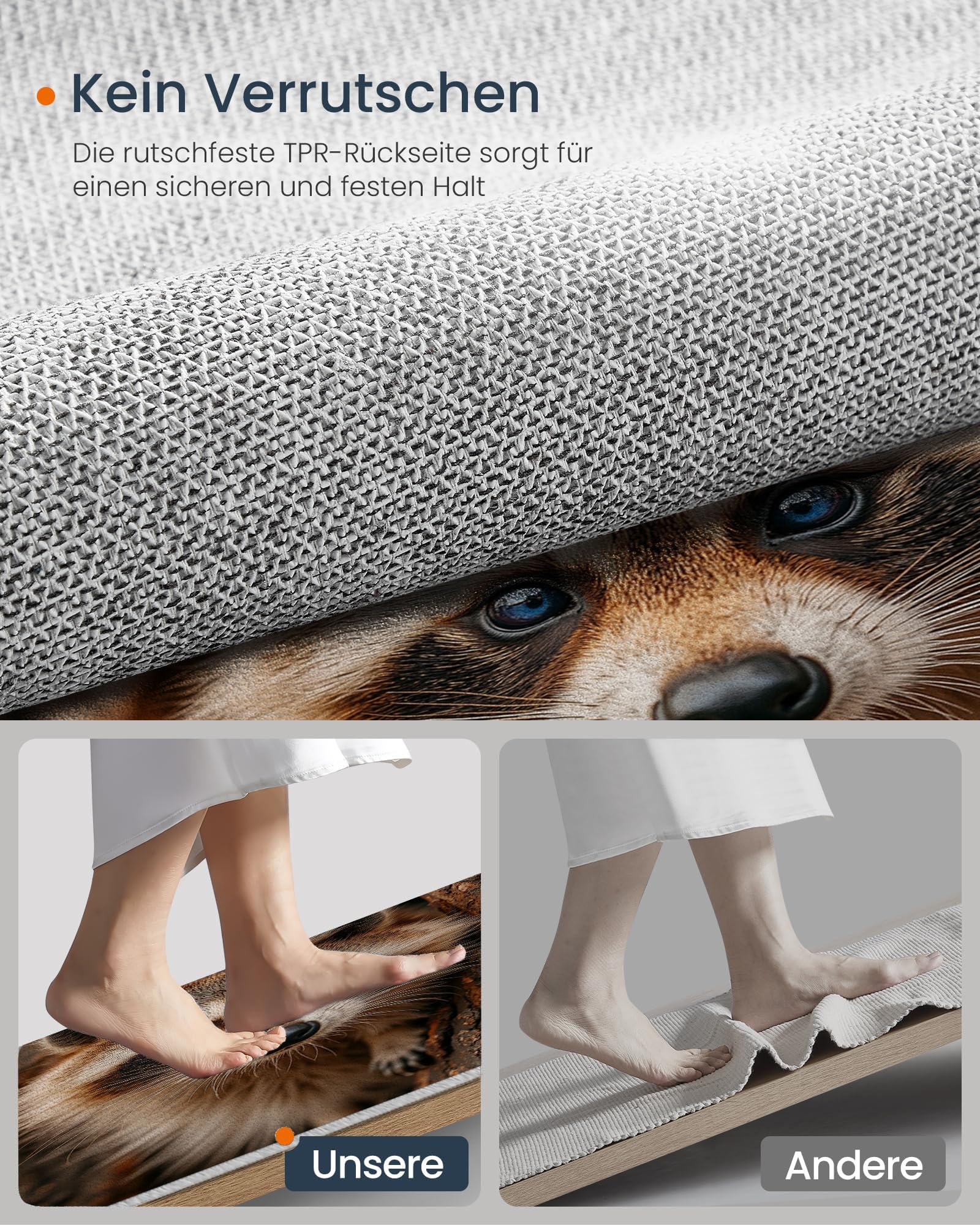 Natürliche Tiere Teppich, Realistisches Waschbärporträt Fussmatte Innen Waschbar Warmes Braun Teppich rutschfest Schlafzimmer Schmutzfangmatte Für Küche Flur Eingang Haustür - 90 X 150 cm
