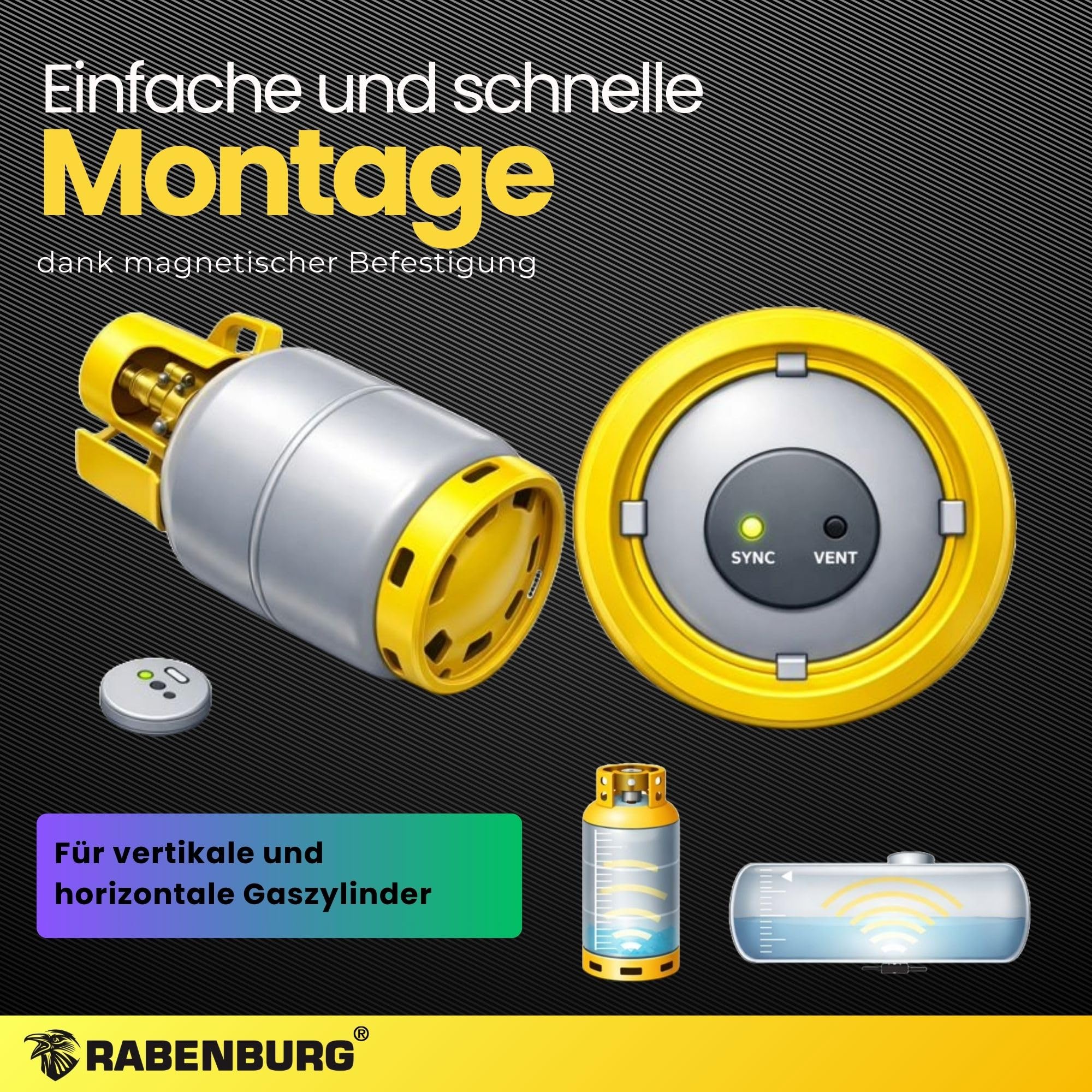 Gasflaschen Füllstandsanzeige PRO by MOPEKA - Ultraschallsensor für LPG - Magnetbefestigung für Stahlflaschen - Bluetooth App Anzeige - Horizontal und Vertikal - 5 kg 11 kg 33 kg