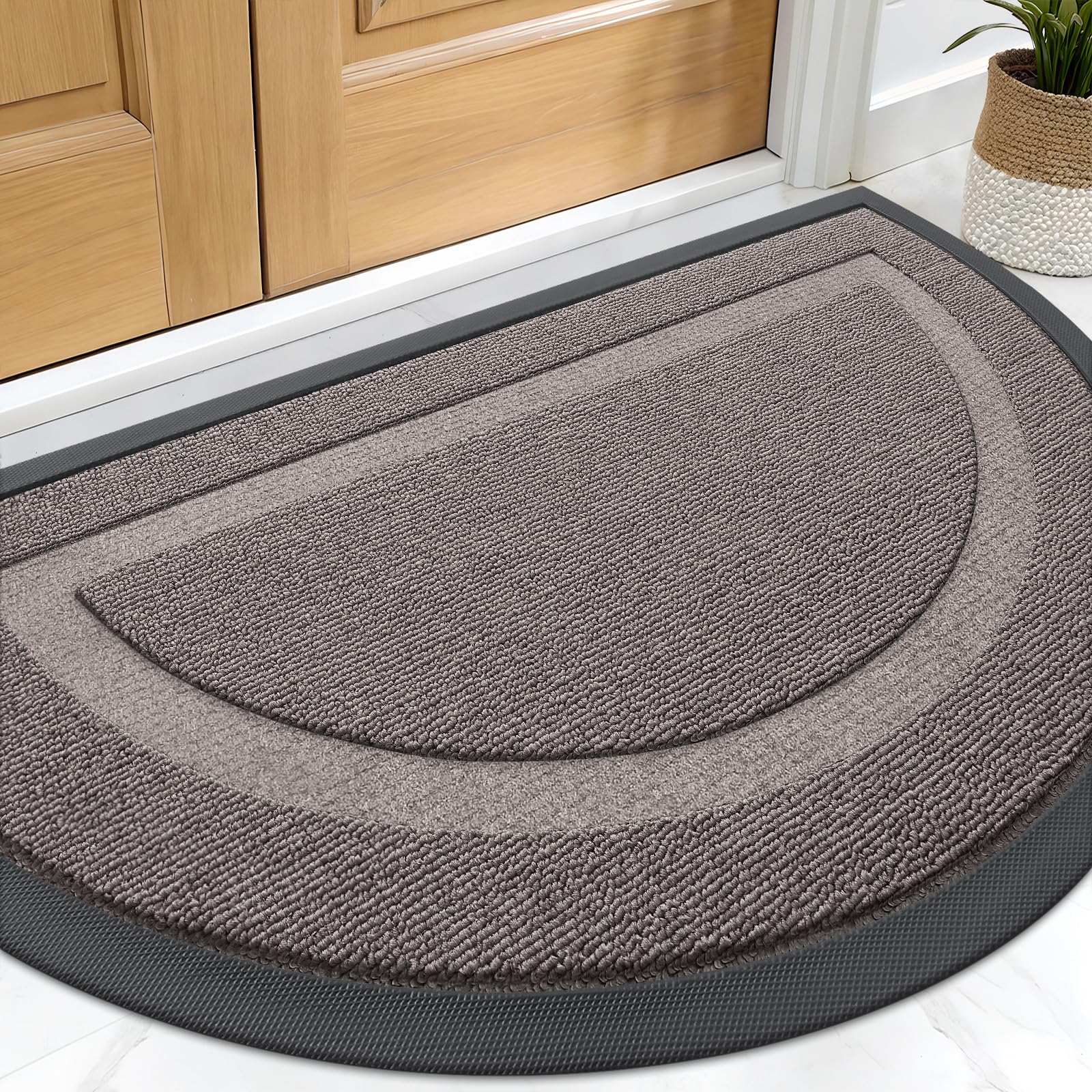 OLANLY Half Circle Front Door Mat Outside 29.5x17 All-Season Rubber Doormat | Taupe, Absorbent, Heavy-Duty, Stain and Fade Resistant, Waterproof Non-Slip Backing, Low-Profile Indoor Outdoor Entryway Mat