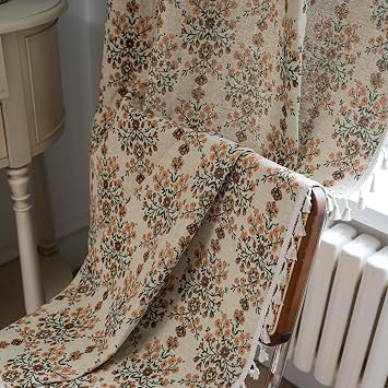 BHUSB Farmhouse Curtains for Living Room 63 Inch Length,Boho Floral Cotton Linen Window Curtains Semi-Blackout Drapes for Bedroom,Bohemian Decoration Drapes,2 Panels