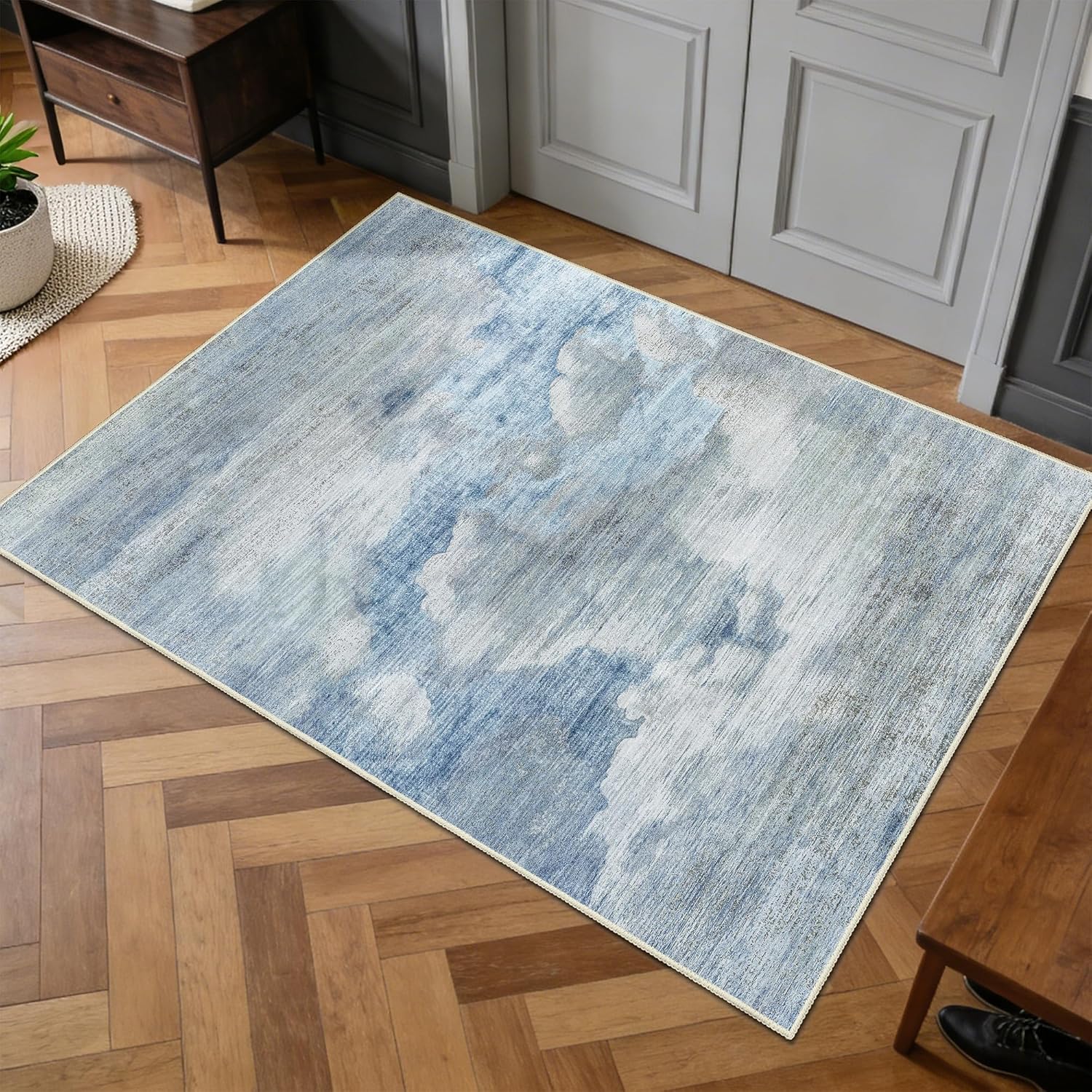 Small Rugs 2x3 Blue Rug for Entryway Bathroom Kitchen Entrance Doormat,Modern Abstract Marble Accent Floor Throw Carpet Non Slip