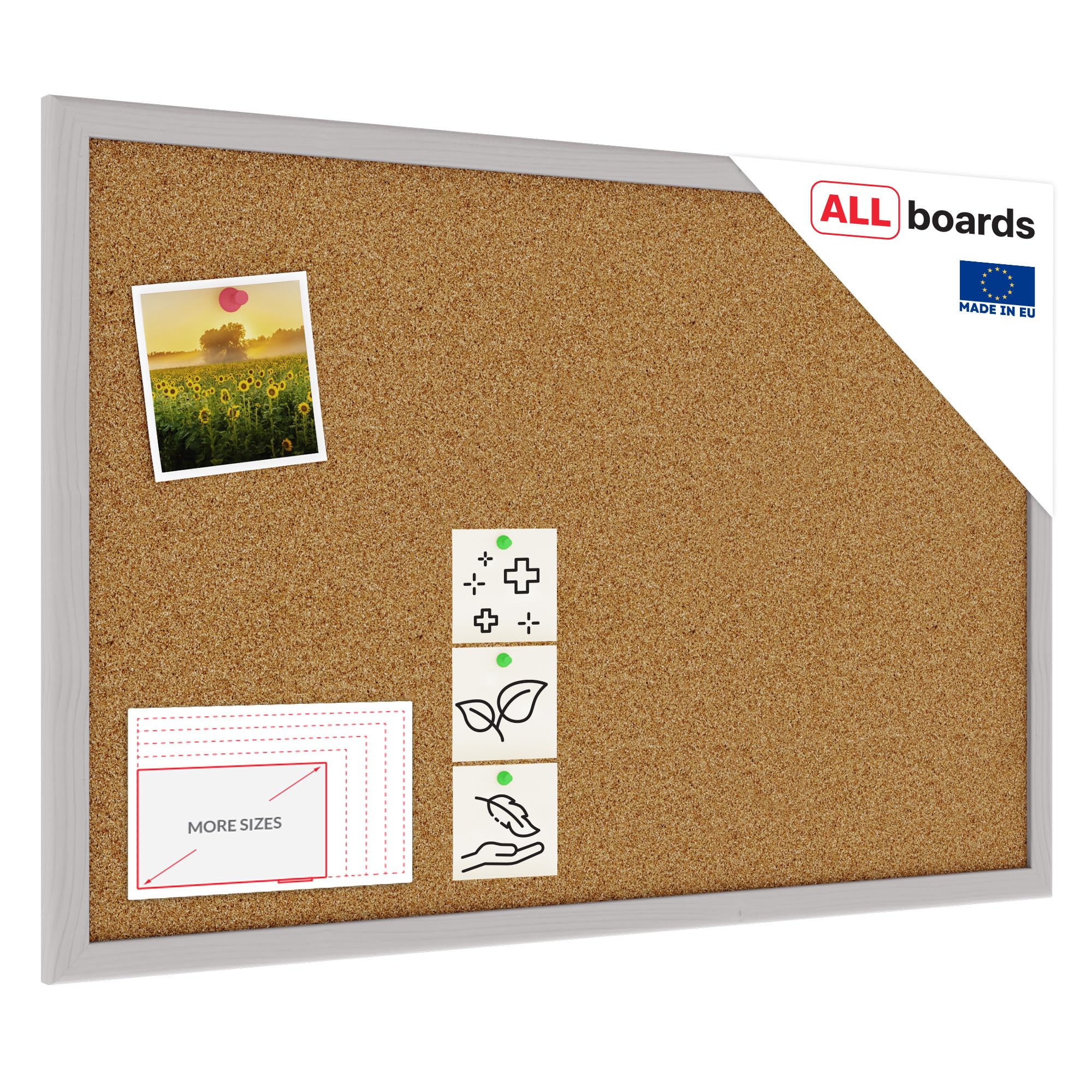 ALLboards Cork Board Grey Cork with Wooden Frame 60x40cm, Corkboard Bulletin Board Notice Board โ image 1
