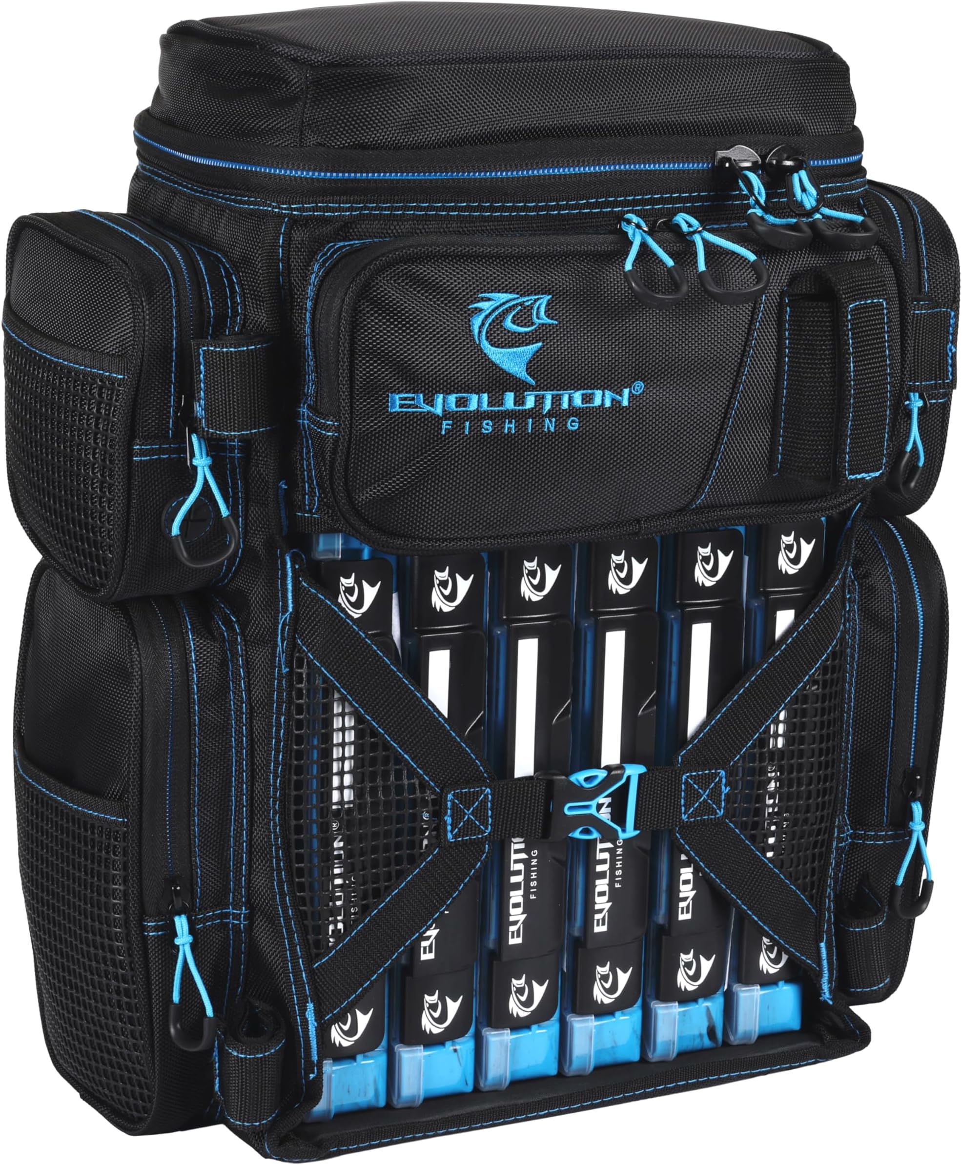 Fishing Drift Series Tackle Backpack – Blue, 3600 Size, Rucksack w/ 6 Fishing Tackle Trays, Built In Rain Fly, Heavy Duty Fishing Backpack, Tackle Carrying Case