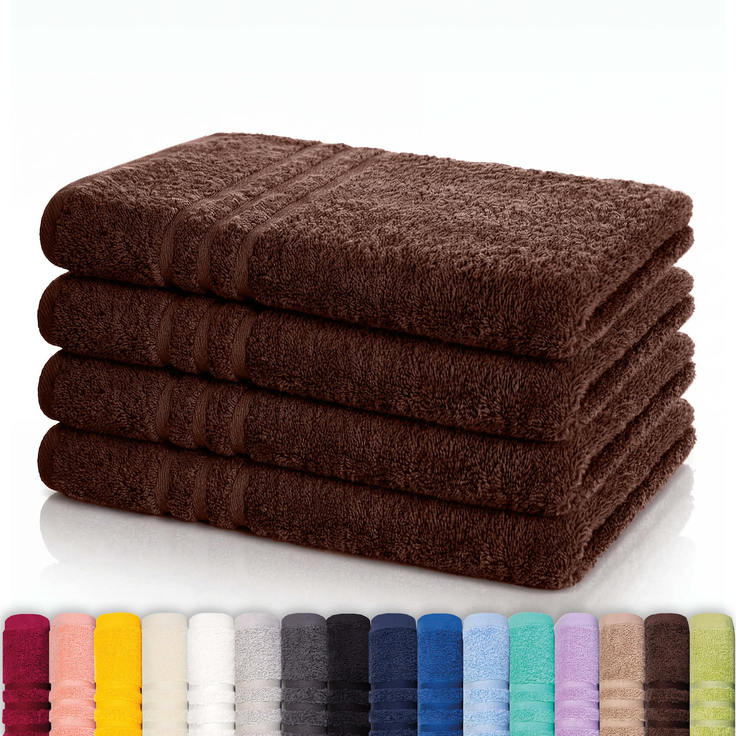 Lavea® 4er Set Handtücher 50x100 cm, Elena Frottiererie, 100% Baumwolle, Frottier Badetuch, saugstark und weich, Sporthandtuch, 60°C waschbar, trocknergeeignet, Handtuch Set, Frottee, Kaffeebraun
