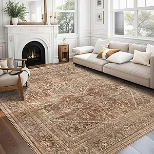 vivorug 8x10 Area Rugs for Living Room, Non-Slip Backing Washable Rug 8x10, Large Area Rug Soft Carpet for Bedroom Dining Room, Vintage, Easy Clean, Durable, Low Pile Rug Under Table, Earth Tone
