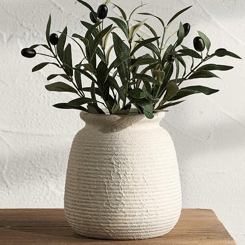 Ceramic Flower Vases Home Decor, Rustic Farmhouse Decorative Vase Pottery Wide-Mouth Vases for Home Decor Table Living Room Entryway Mantel Bookshelf Bedroom Bathroom Kitchen - 7.48" W