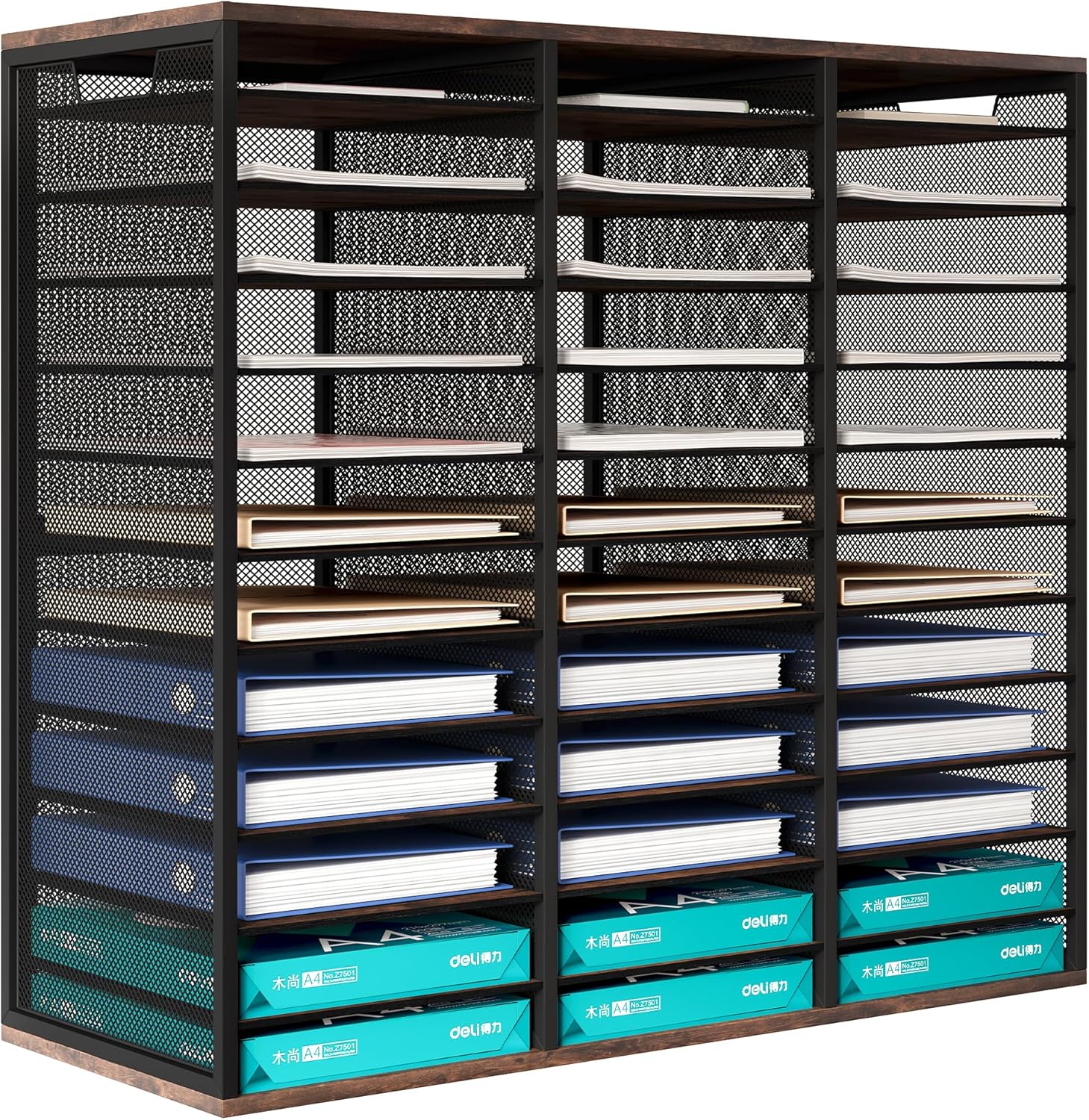 Letter Size Paper Organizer, Metal Literature Organizer, Sturdy Mail Sorter Desktop Organizer for Storage, Classroom Mailbox Keep Desktop Clean, 36 Compartments, Retro Brown