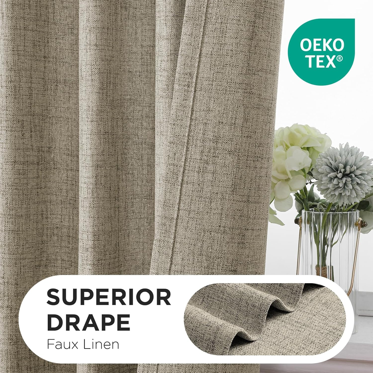 Joydeco Linen Curtains 72 Inch Length, Light Filtering Privacy Curtains for Living Room and Bedroom, Farmhouse Style, Back Tab and Rod Pocket, 42 x 72 Inches, 2 Panels