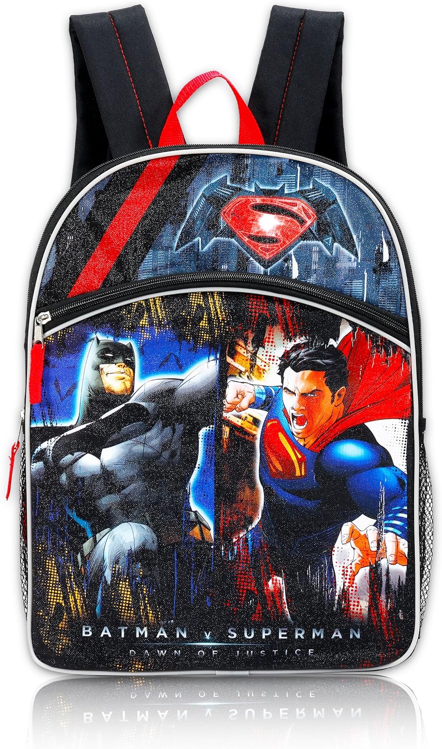 Warner Brothers Boys' Batman Vs. Superman Backpack Bundle, GREY/BLACK, 16" X 12" X 5"