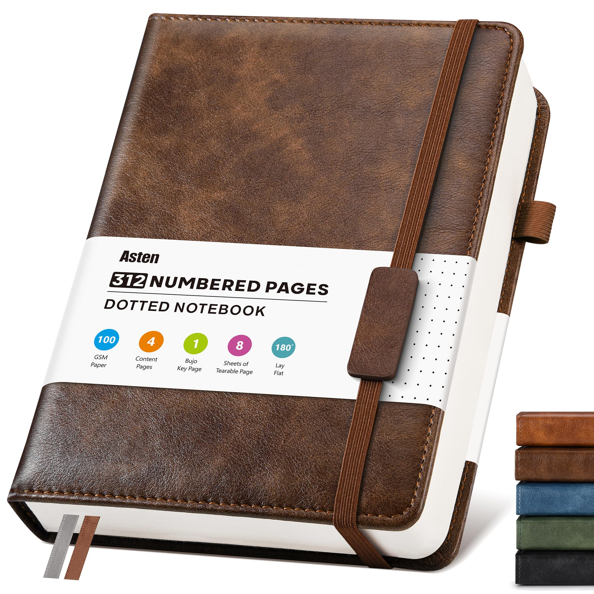 Bullet Dotted Journal Leather Notebook: A5 Notebook Hardback, Dark Brown