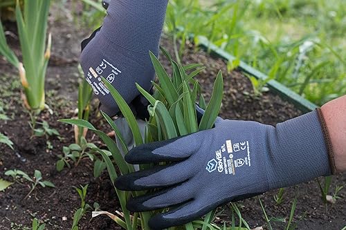 Miniatura 3 de 12 pares de guantes de trabajo de nailon, revestimiento antideslizante de microespuma de nitrilo en la palma de la mano, tacto inteligente, gris