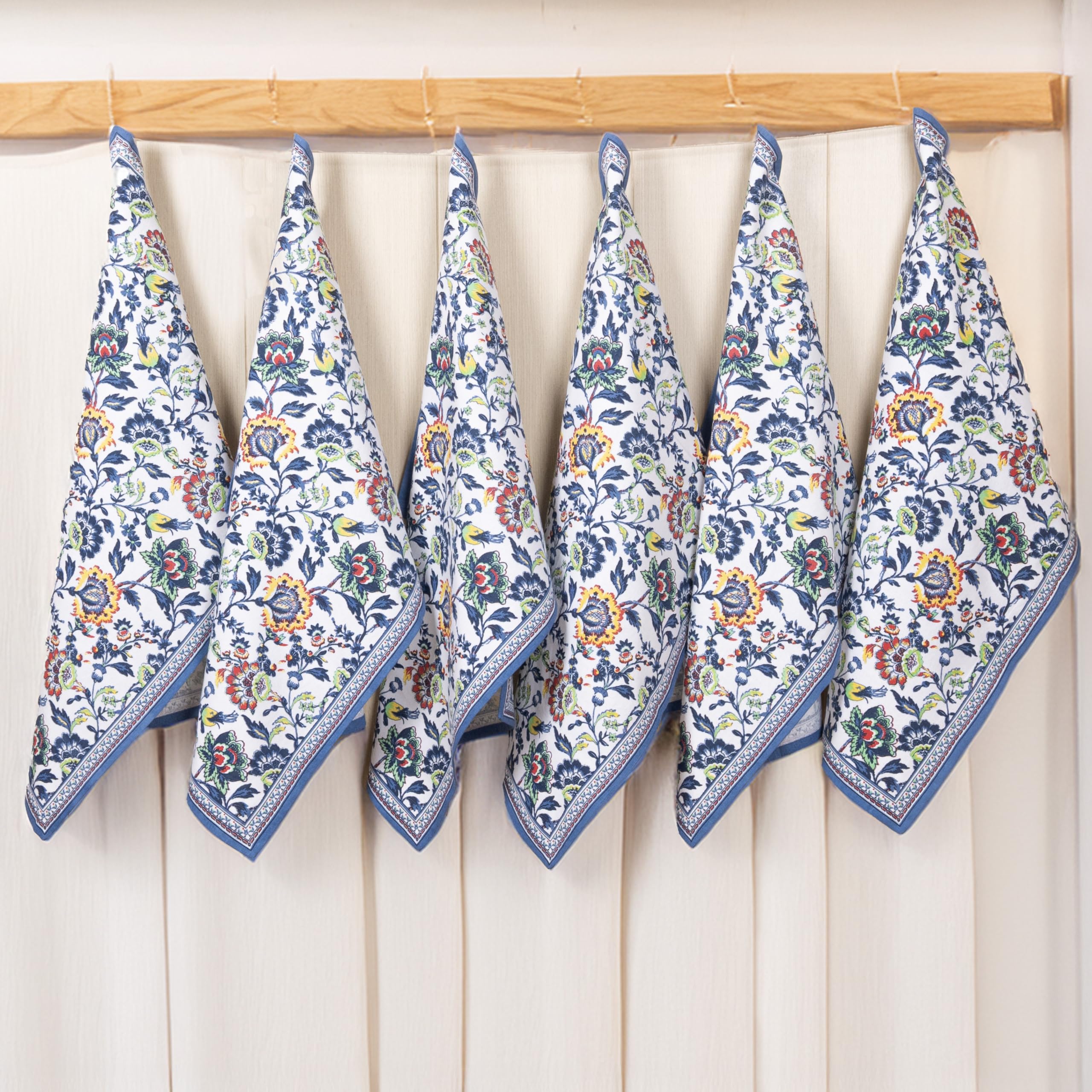 FINGERCRAFT Kitchen Towels, 100% Natural Cotton, Set of 6 Multi-Purpose Kitchen Cloth Very Soft Highly Absorbent Tea Towels for Home and Kitchen 20in X 30in Blue Floral