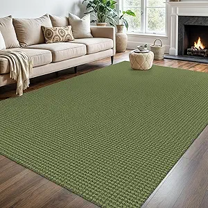 KOZYFLY Washable Area Rug 6x9 ft Rubber Backed Non Slip Rugs for Living Room Braided Cotton Bedroom Rug Woven Office Rugs Indoor Floor Carpets for Dining Bedroom Living Room, Olive Green/Earthy Green