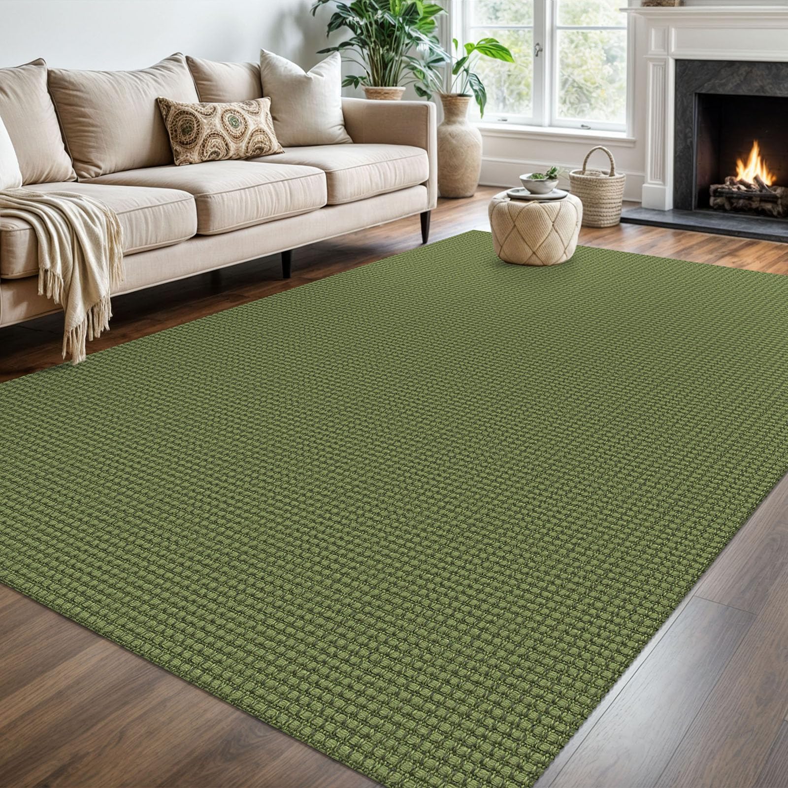 KOZYFLY Washable Area Rug 6x9 ft Rubber Backed Non Slip Rugs for Living Room Braided Cotton Bedroom Rug Woven Office Rugs Indoor Floor Carpets for