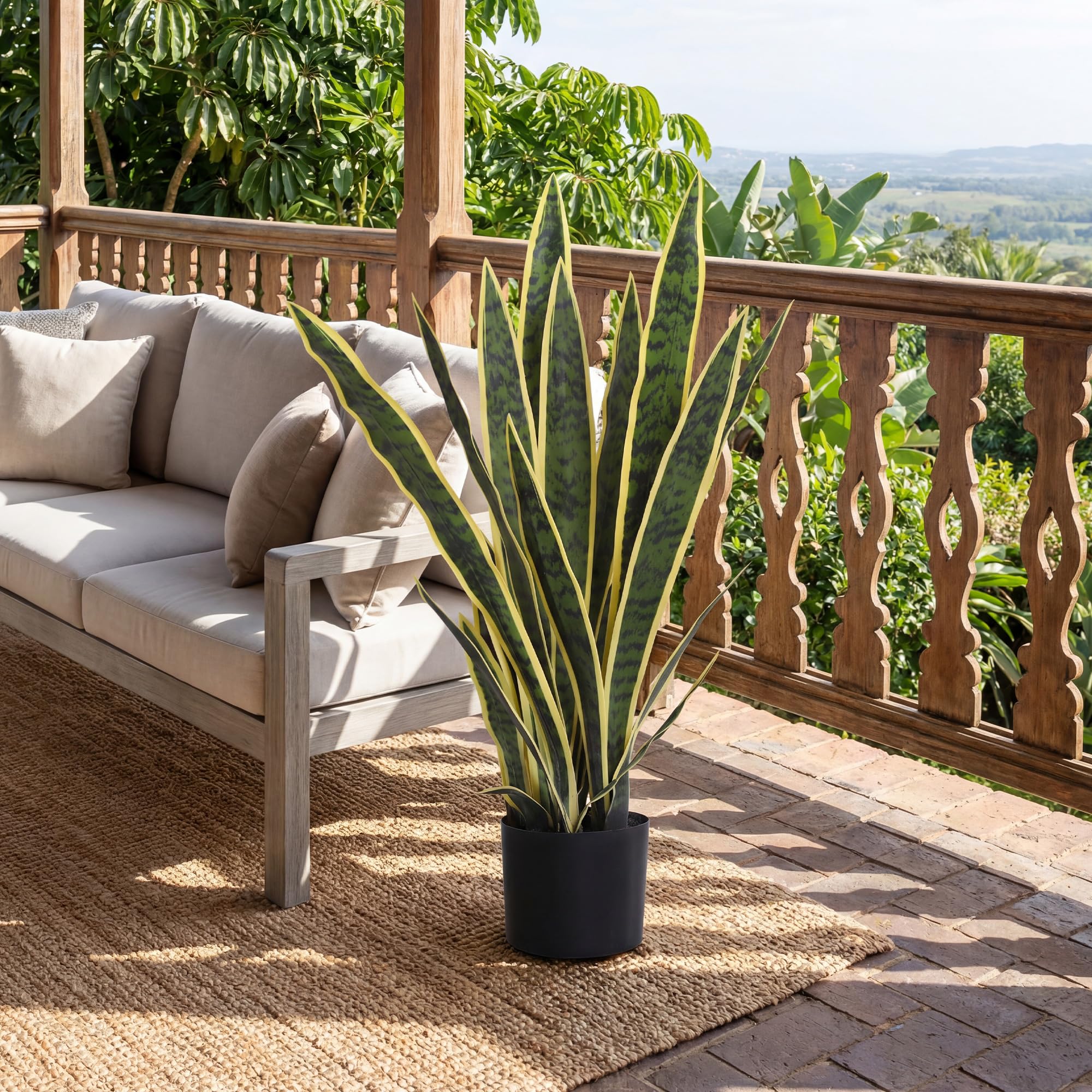 Outsunny Sanseveria Artificiale in Vaso, Pianta Finta da Esterno e Interno con 21 Foglie Modellabili, per Interno ed Esterno, Giardino, Ufficio, Soggiorno, Ø15x77 cm