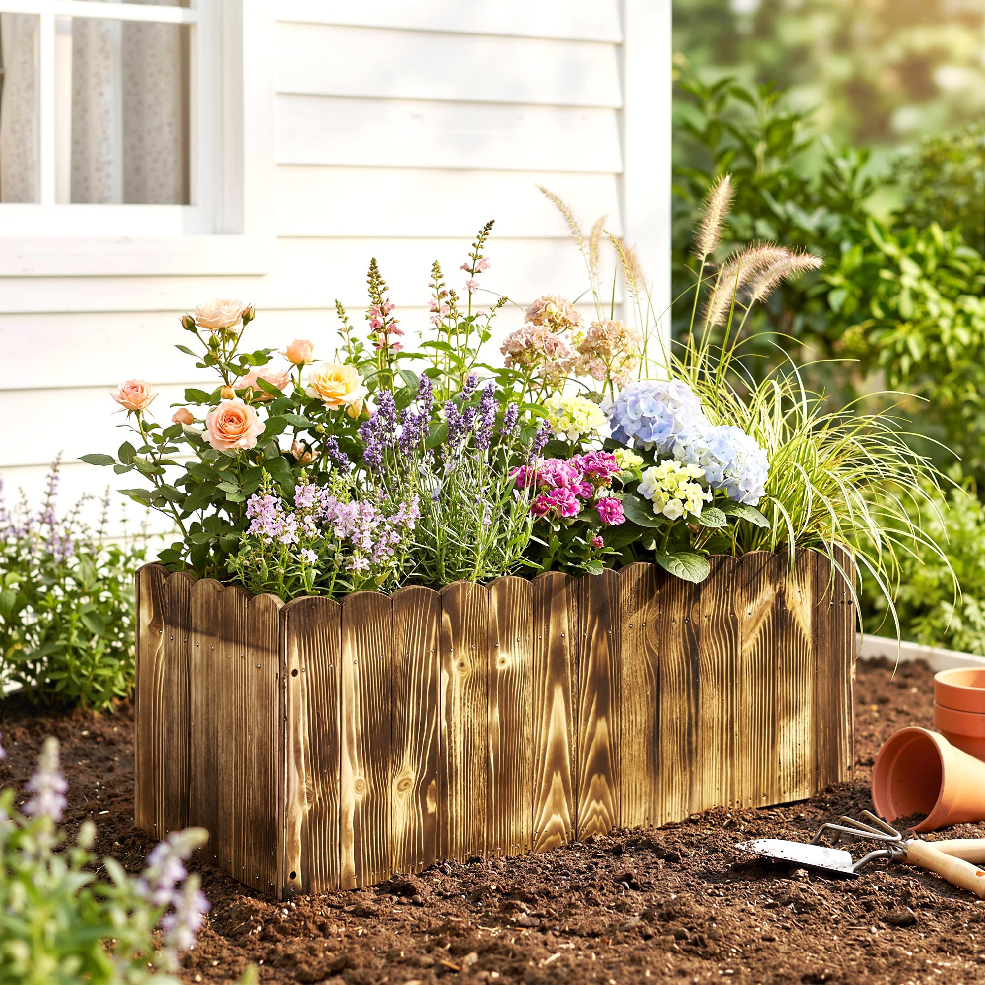 Outsunny – Jardinera para plantas - Macetero rectangular fabricado en madera de abeto - Medidas 80 x 33 x 30 cm