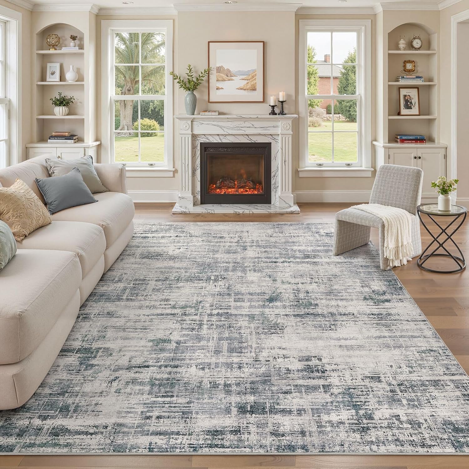 Area Rug for Living Room: 10x14 Washable Neutral Abstract Modern Soft Rugs Non Slip Indoor Floor Stain Resistant Large Carpet for Bedroom Dining Room Office Nursery - Gray Grey 10' x 14'