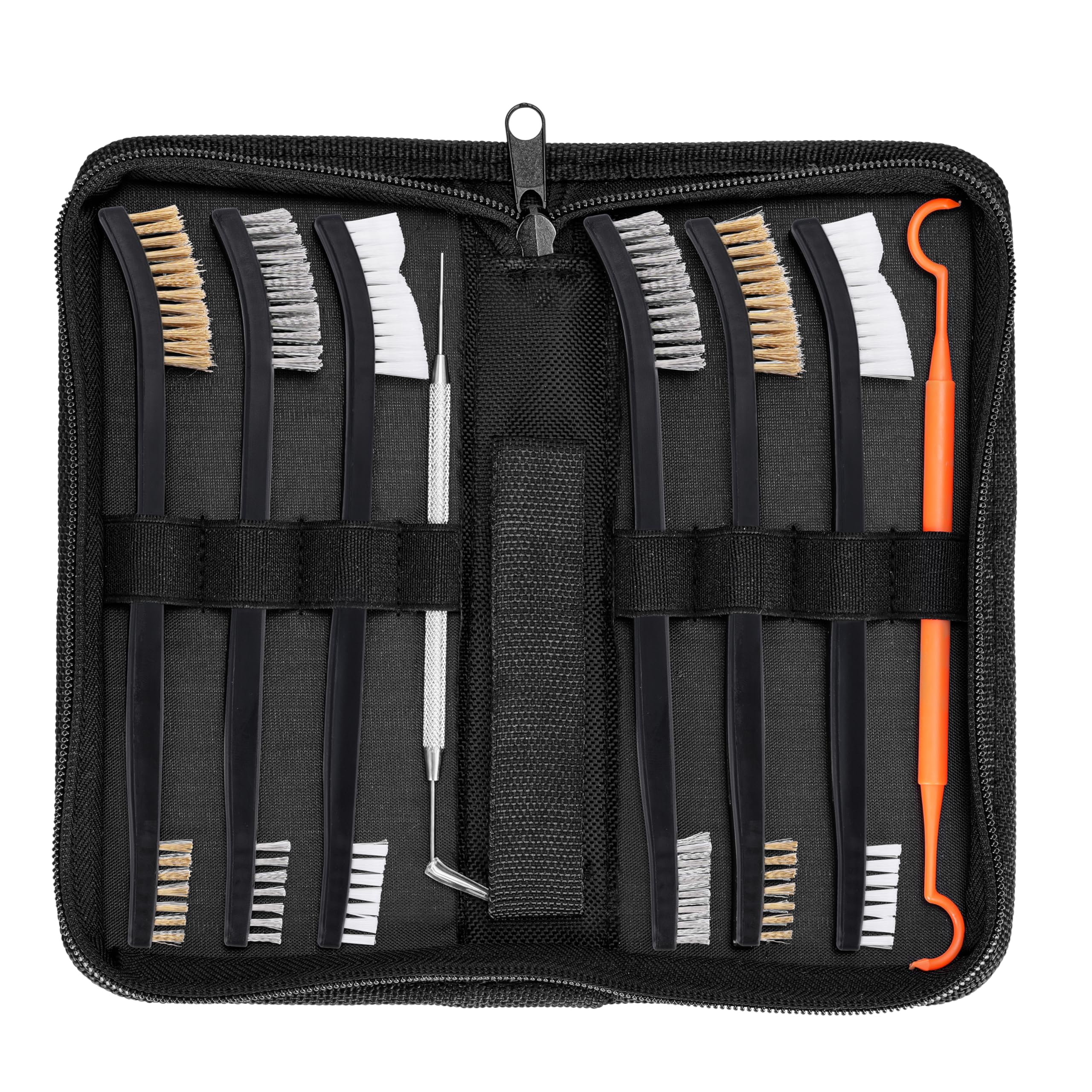 Boosteady Spazzola di Pulizia per Pistola&Pick Kit In Custodia a Zip per Trasporto(8 Pezzi)-Spazzole in Setola in Nylon in Acciaio a Doppia Estremità e Attrezzi in Metallo Polimerico