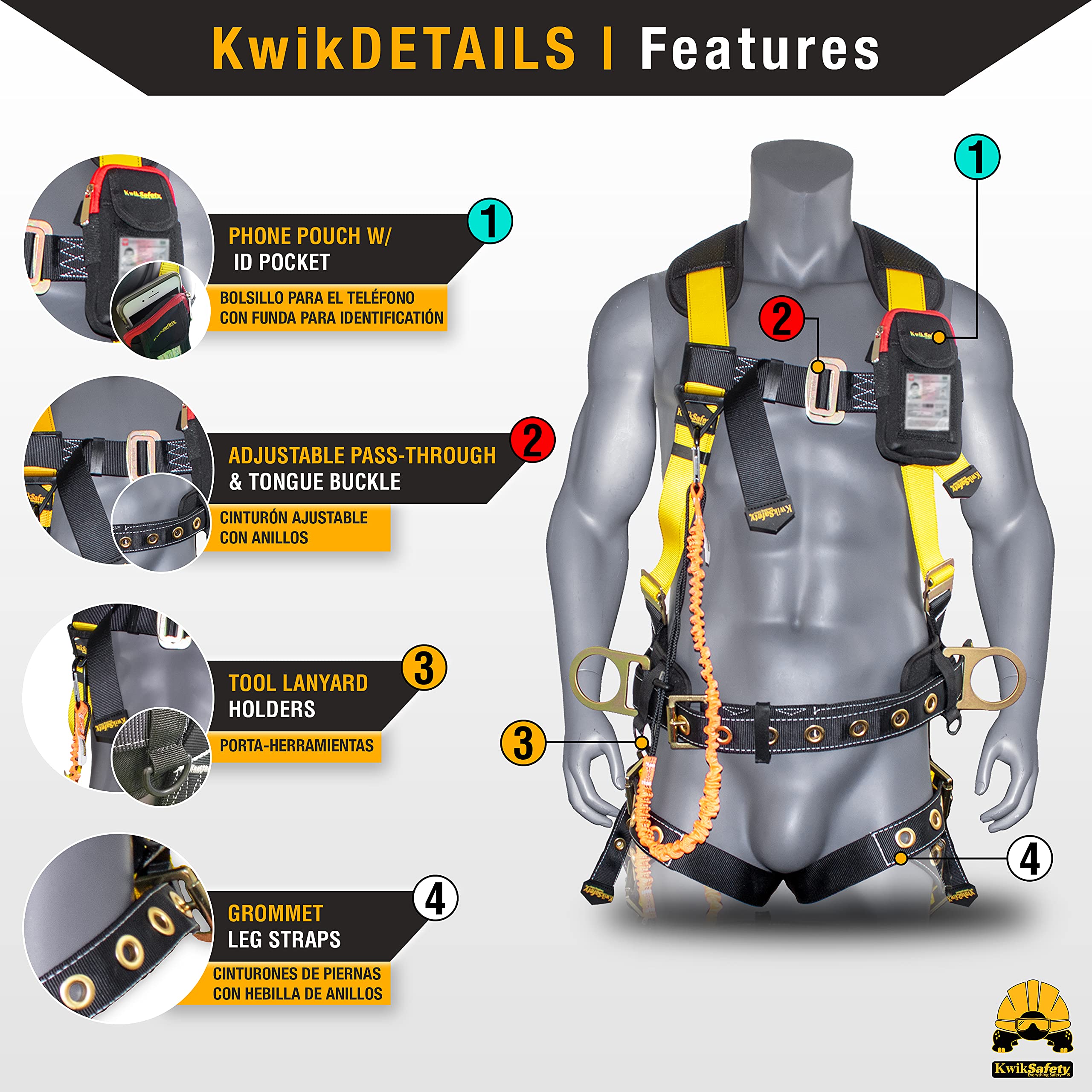 KwikSafety (Charlotte, NC) TYPHOON Ironworker Safety Harness (3 DRing, Tool Lanyard Loop