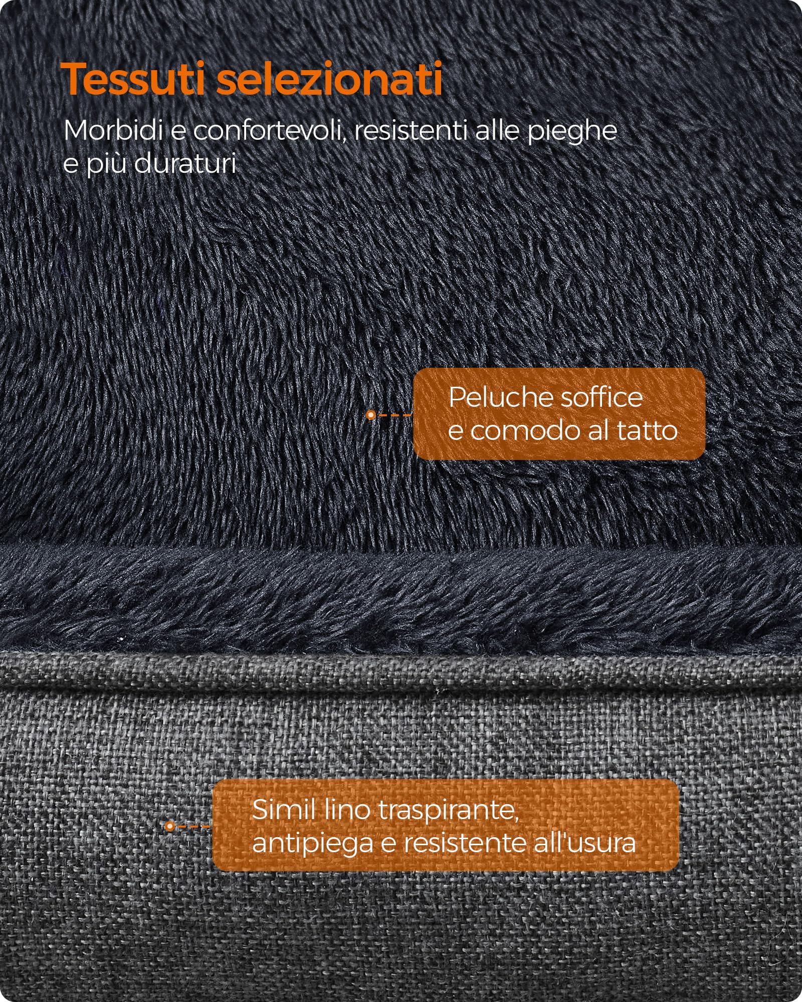 Feandrea Cuccia per Cani, Lettino per Animali in Simil Lino, Bordi Rialzati, Fondo Antiscivolo, Copertura Sfoderabile per Lavaggio, S per Gattini e Cuccioli, 60 x 50 x 21 cm, Grigio Scuro PGW009G01