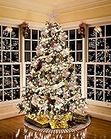 Vista 7 de Sratte Decoración de árbol de Navidad con purpurina de 6 pulgadas, estrella de Navidad de metal de 31.5 pulgadas, falda de árbol de Navidad con Oro