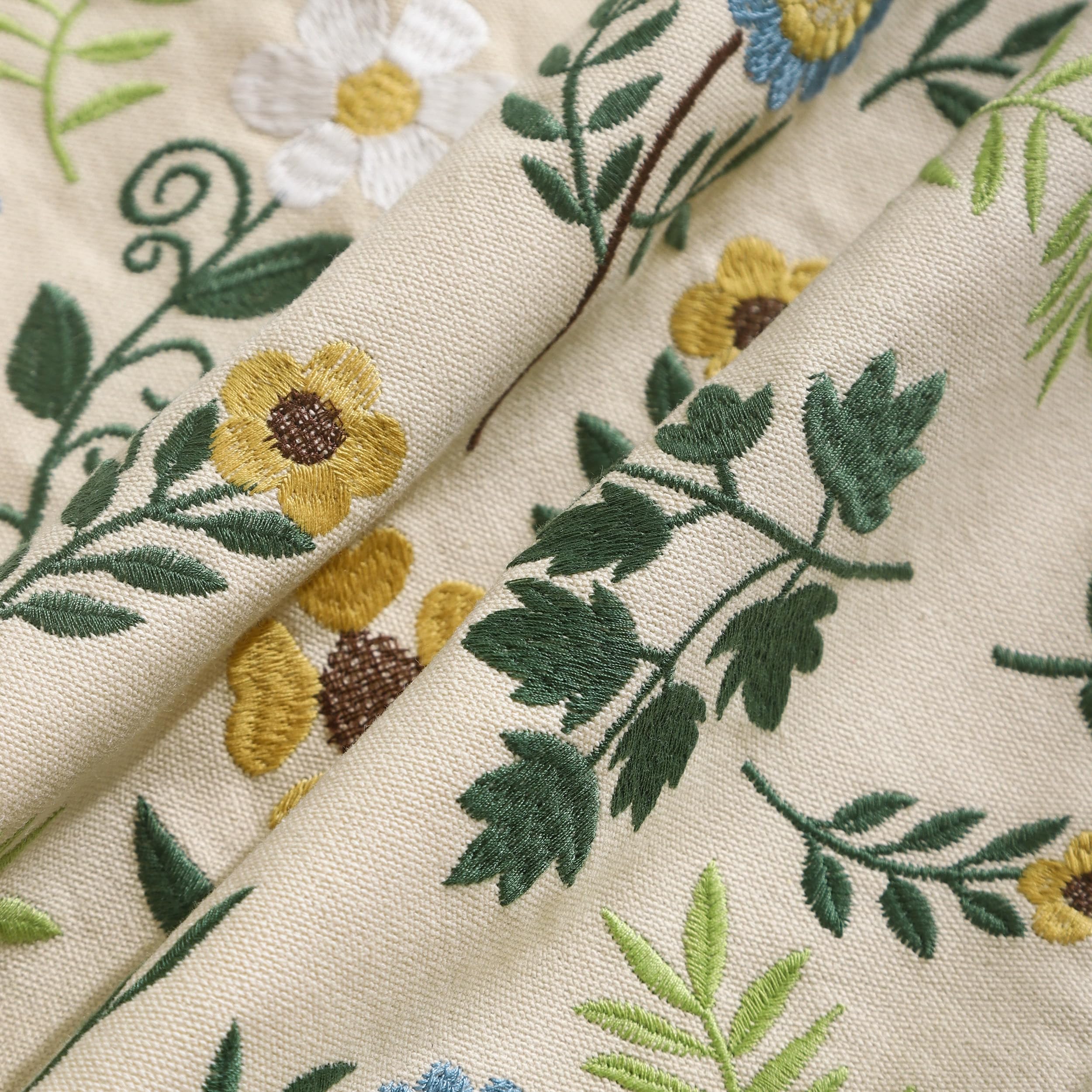 Tosleo Pack of 2 Spring Pillowcases 18x18 inch Embroidered Throw Pillow Covers Green Leaf Small Crushed Flower Farmhouse Pillow Cushion Cases Home Decor Square Floral Pillow Case - Image 3