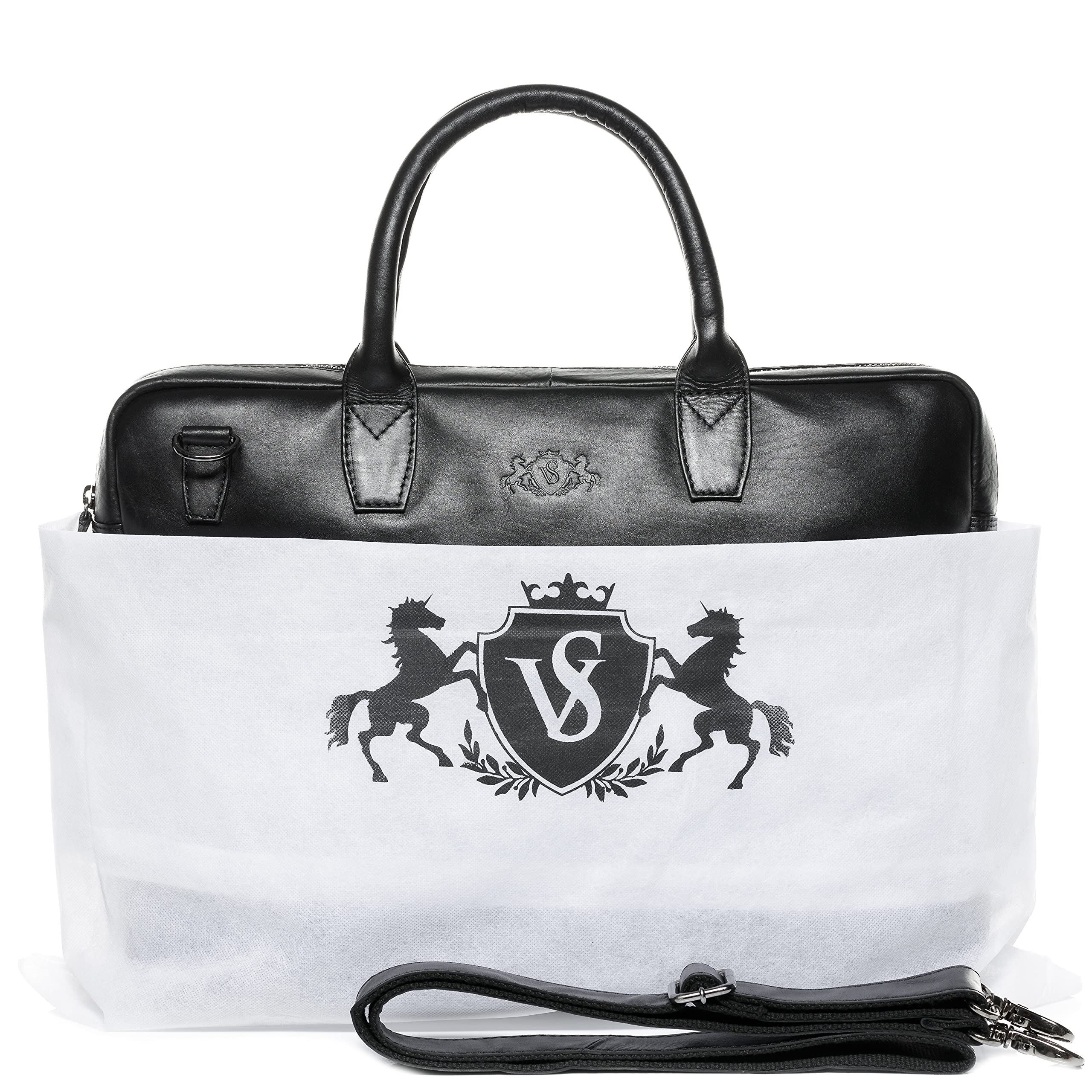 SID & VAIN große Laptoptasche schmal echt Leder - 17 Zoll Laptop Business-Tasche BOSTON groß - Umhängetasche Aktentasche mit Laptop-Fach - Ledertasche Herren und Damen handgefertigt