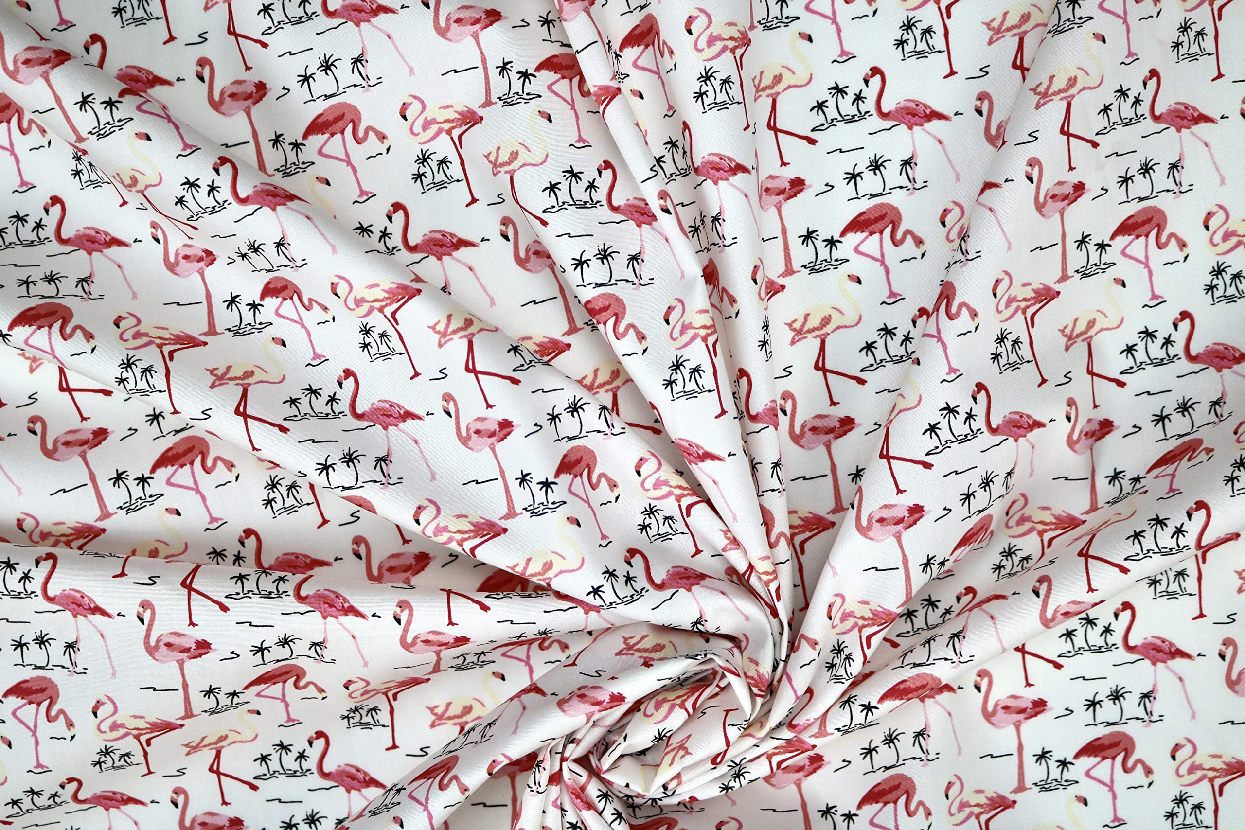Pyrhan Flamingo 100% Pure Cotton Prints – 45 inches (114 cm Approx) Wide Fabric Sold by The metre - Perfect for Sewing Projects and Dress Making. (White)